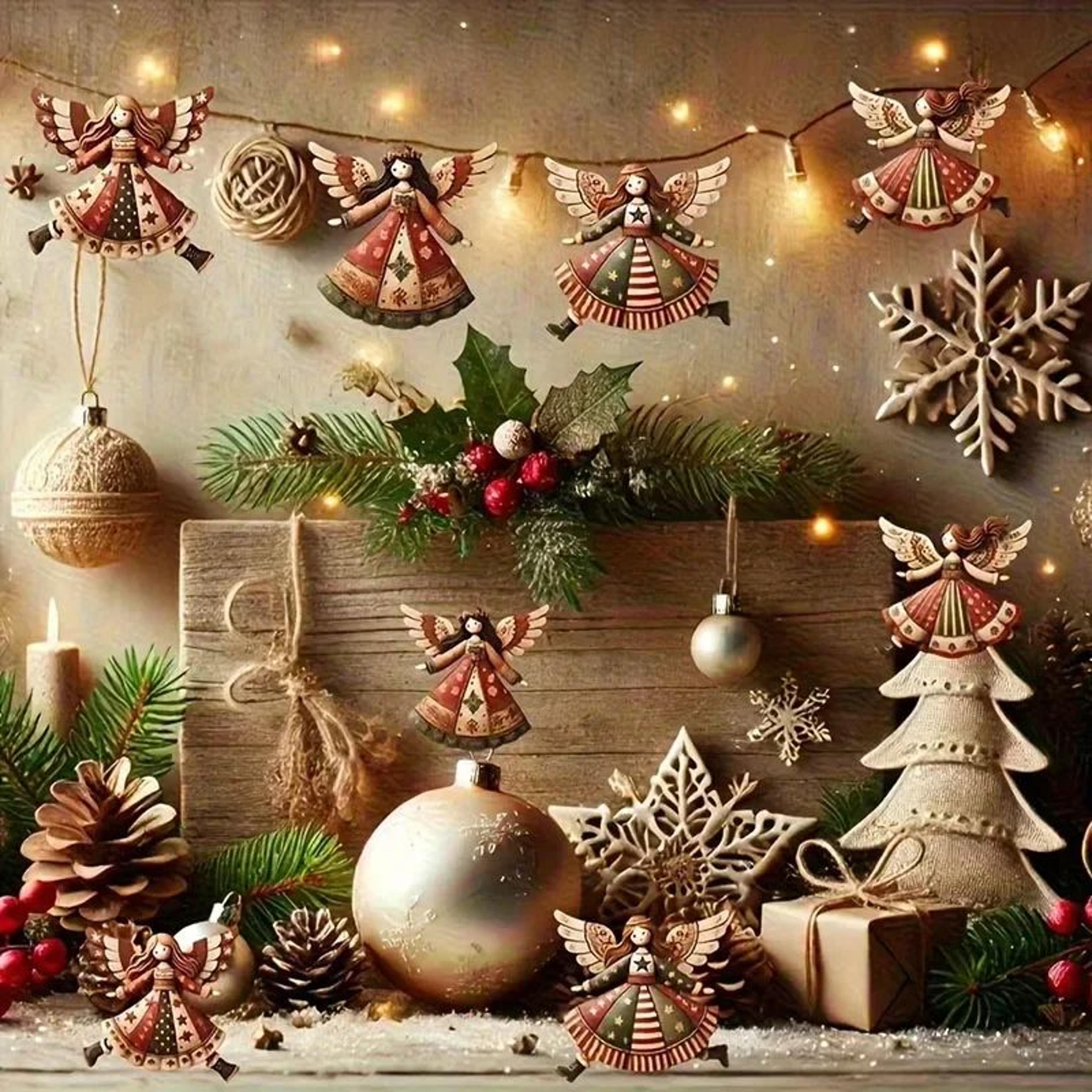 handmade vintage wooden angel ornaments set (4/8/12) – colorful christmas tree angel decorations