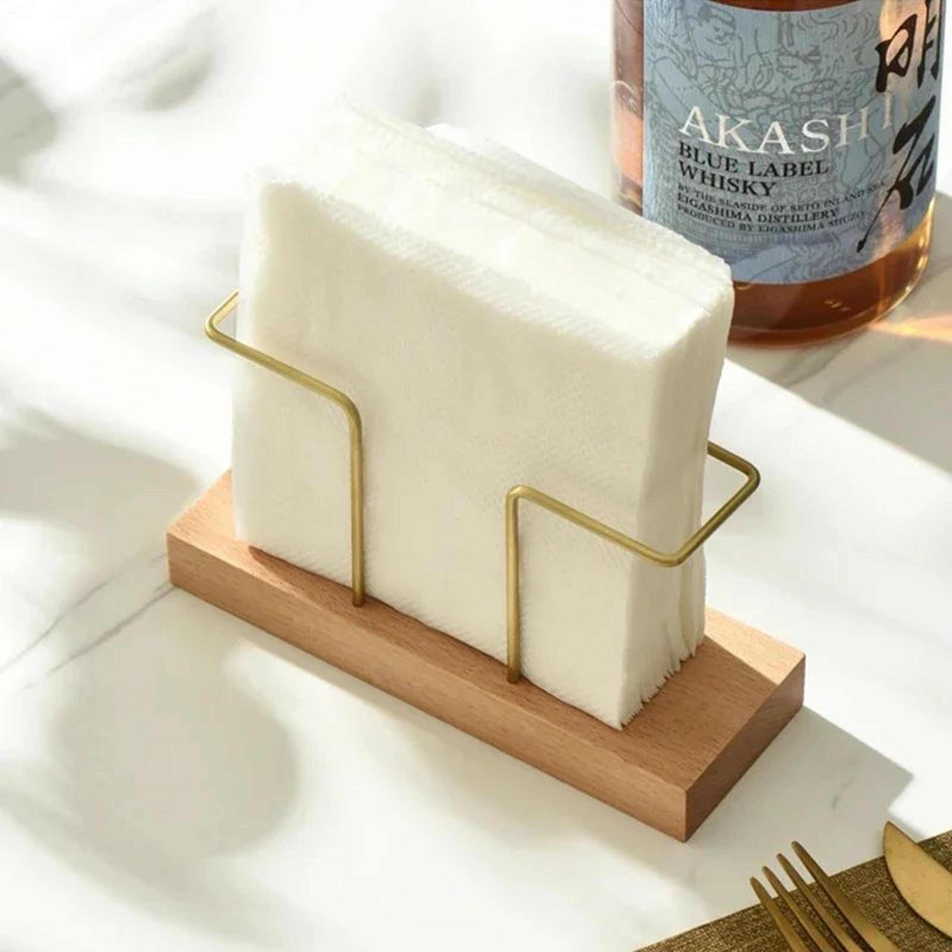 minimalist wooden napkin holder with toothpick compartment, vertical tissue dispenser for cafe tables