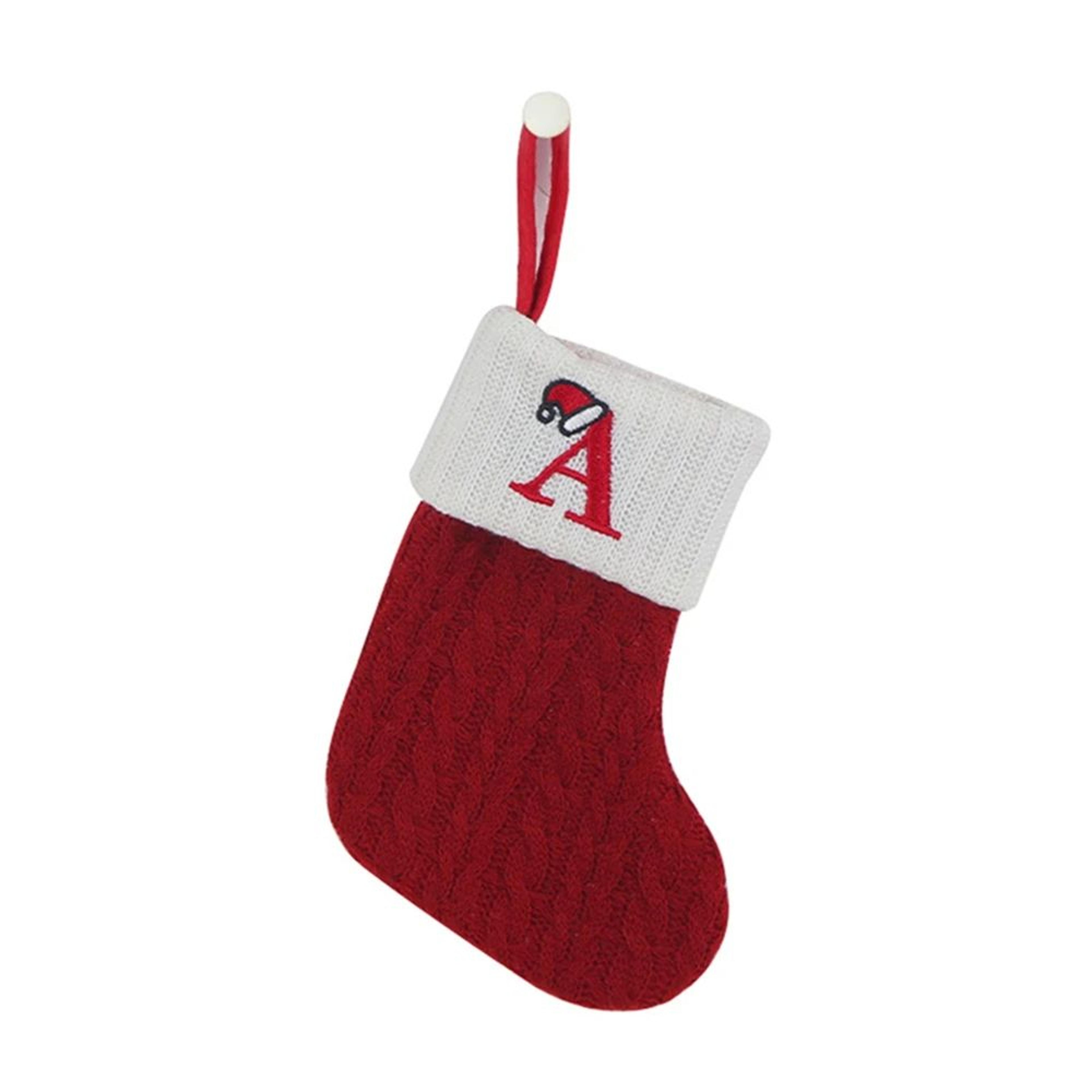 cozy knitted mini christmas stocking with a–z letter, snowflake design & hanging loop