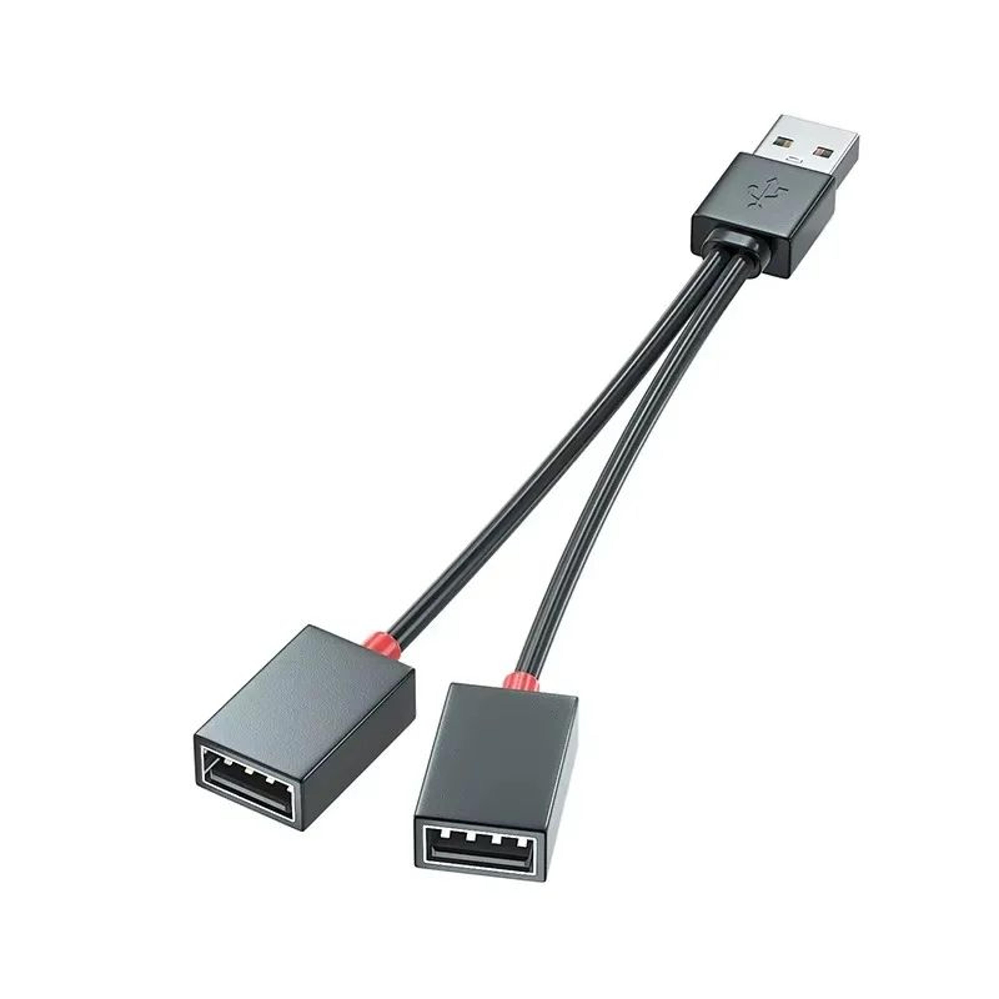 2-port usb splitter hub cable for car & laptop - dual usb adapter for charging + data