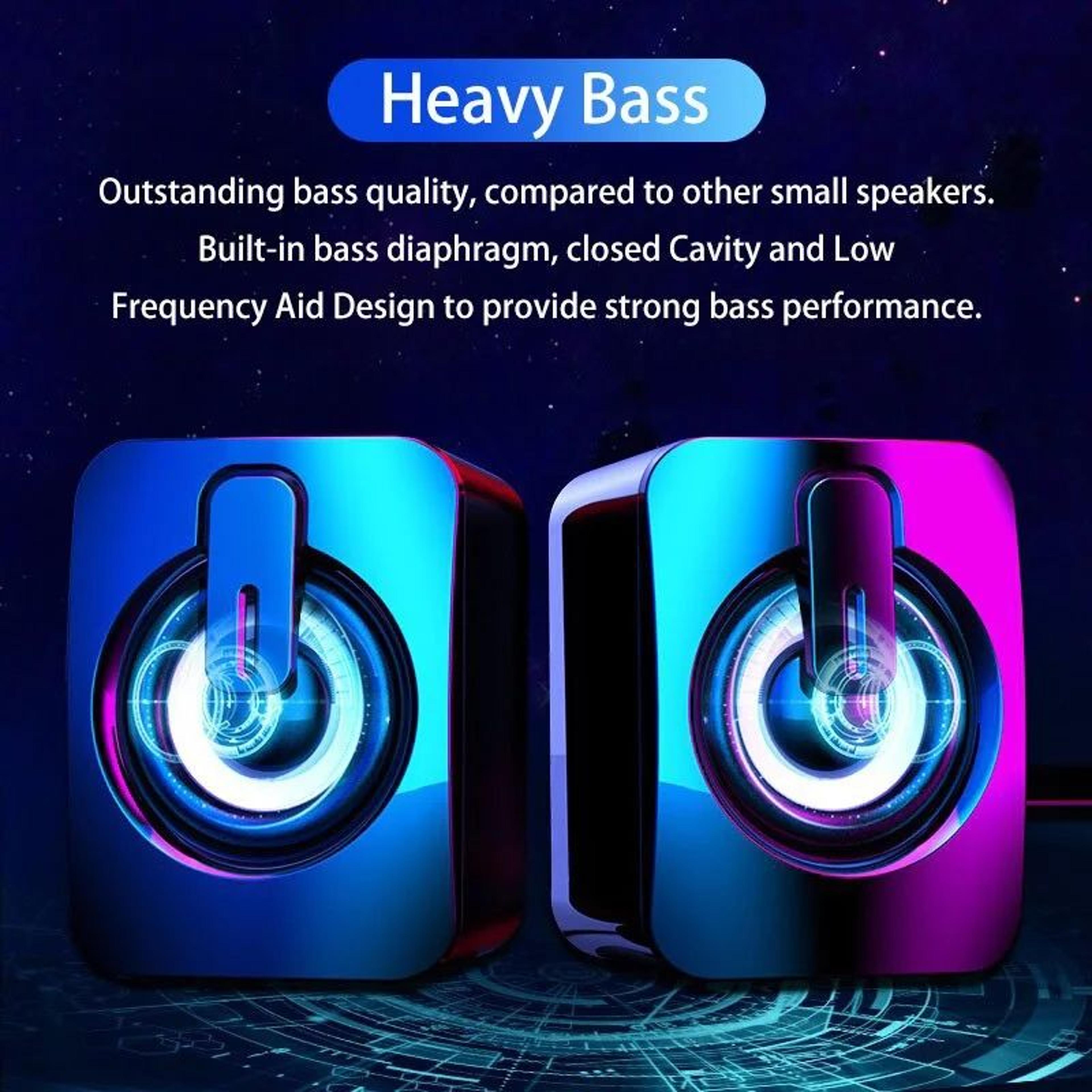 mini computer speakers with mic, usb power + 3.5mm aux stereo for desktop & laptop