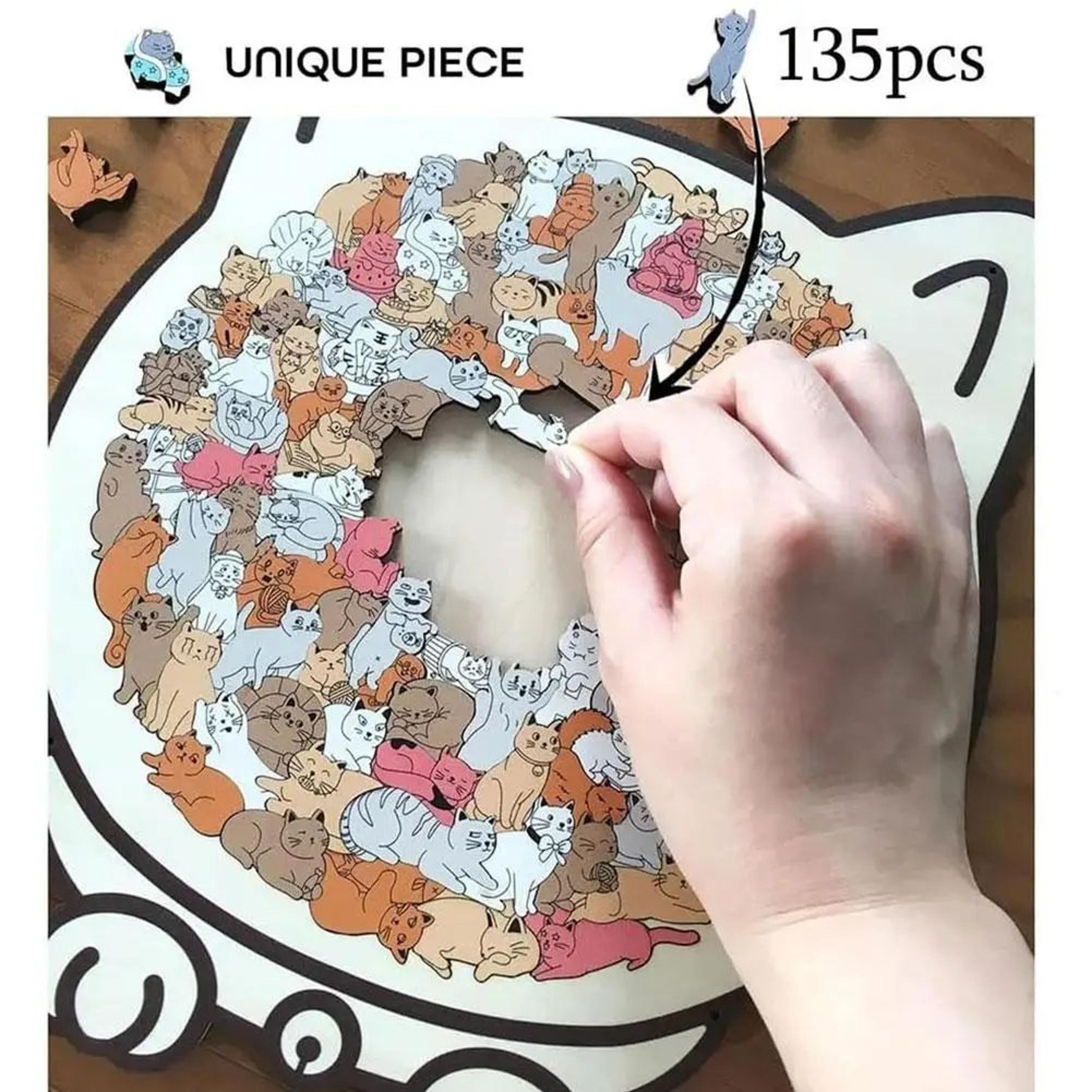 cat wooden puzzle – colorful animal-shaped wooden jigsaw decor for stress relief & gifting