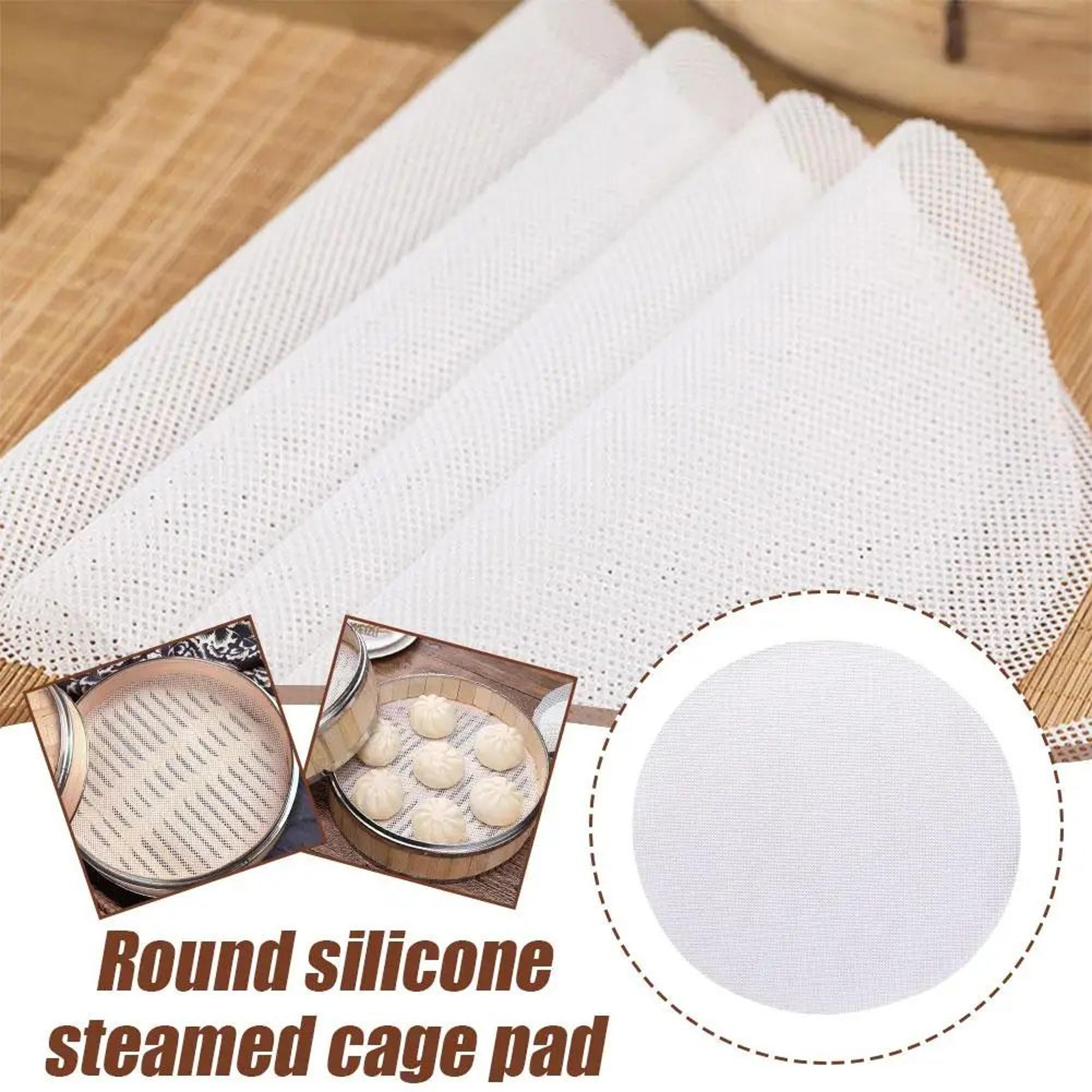 reusable silicone steamer liner mat for bamboo steamers, dumplings & buns (round non-stick mesh)