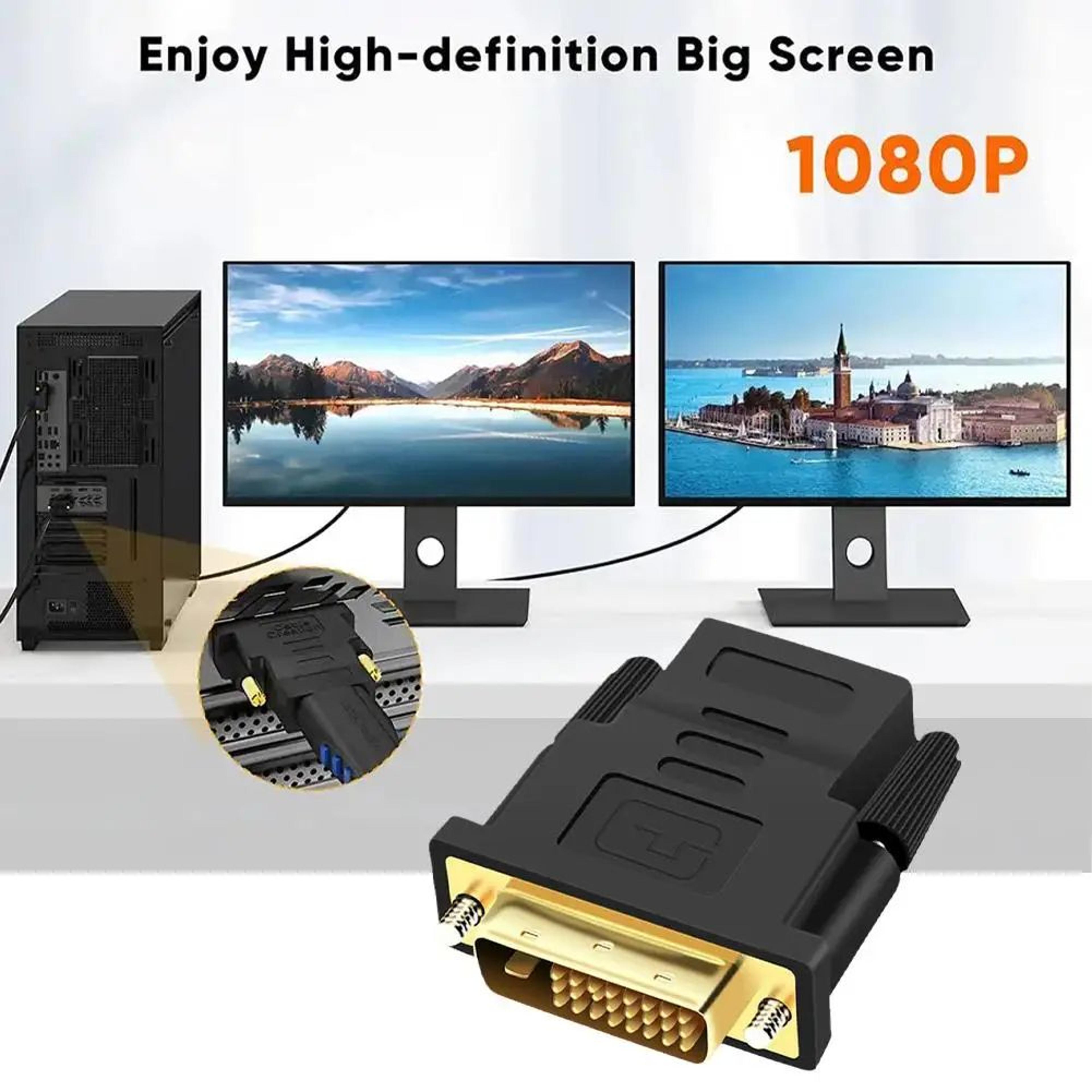 1080p dvi-d 24+1 to hdmi adapter, bidirectional gold-plated video converter for pc, monitor, tv, projector