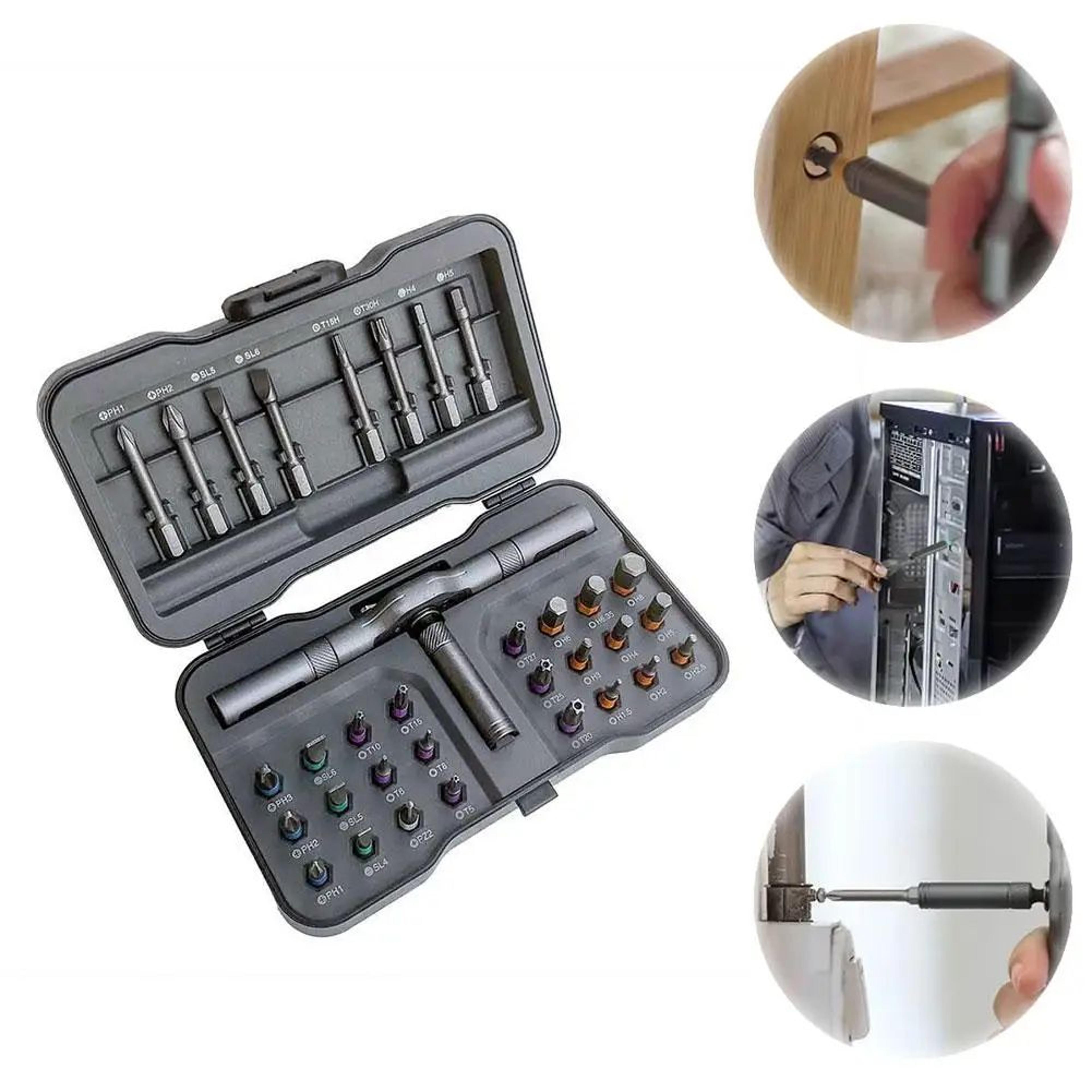 32-in-1 ratcheting multi-bit screwdriver set with magnetic bits and s2 steel