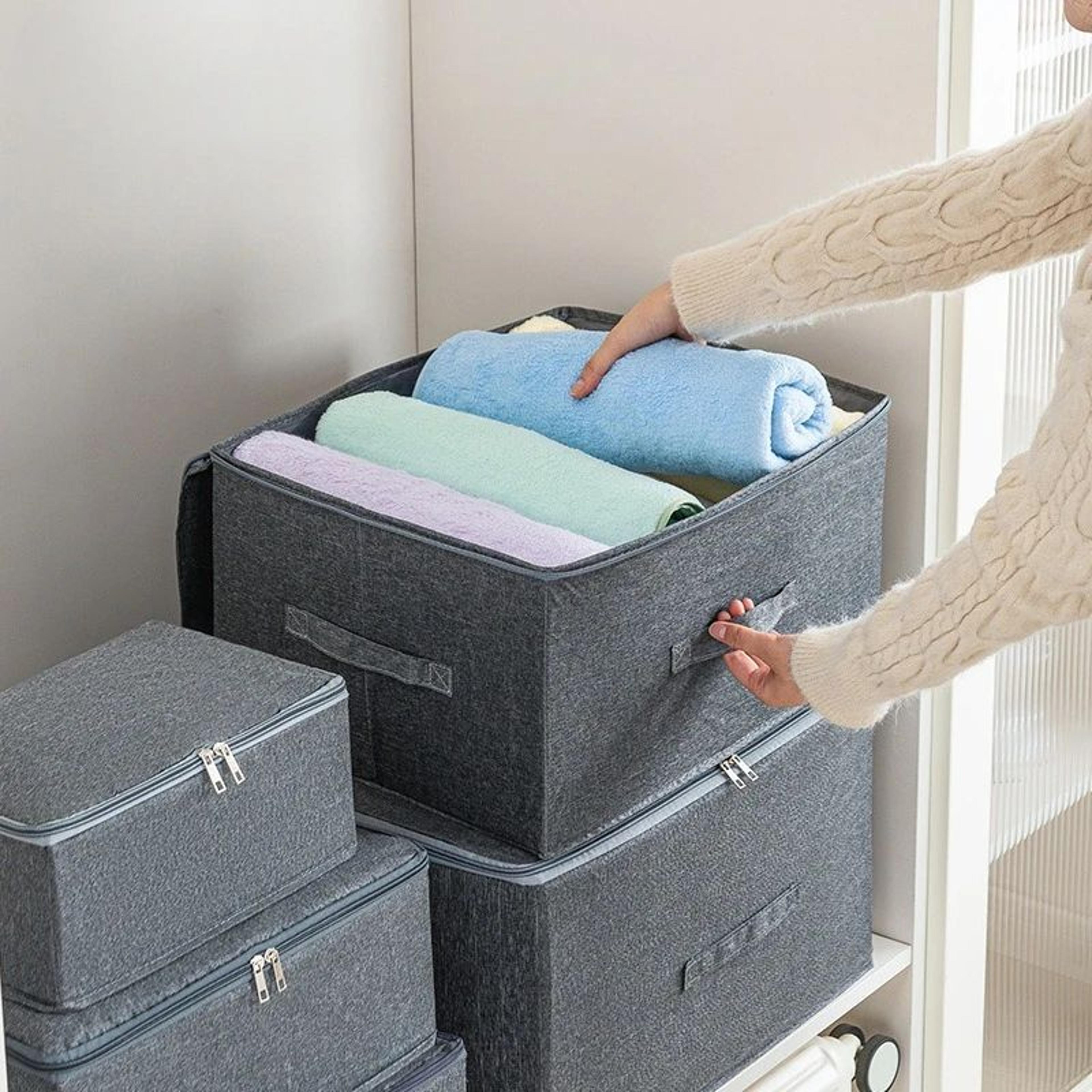foldable storage box with lid, large quilt & clothes organizer, under bed fabric storage bin