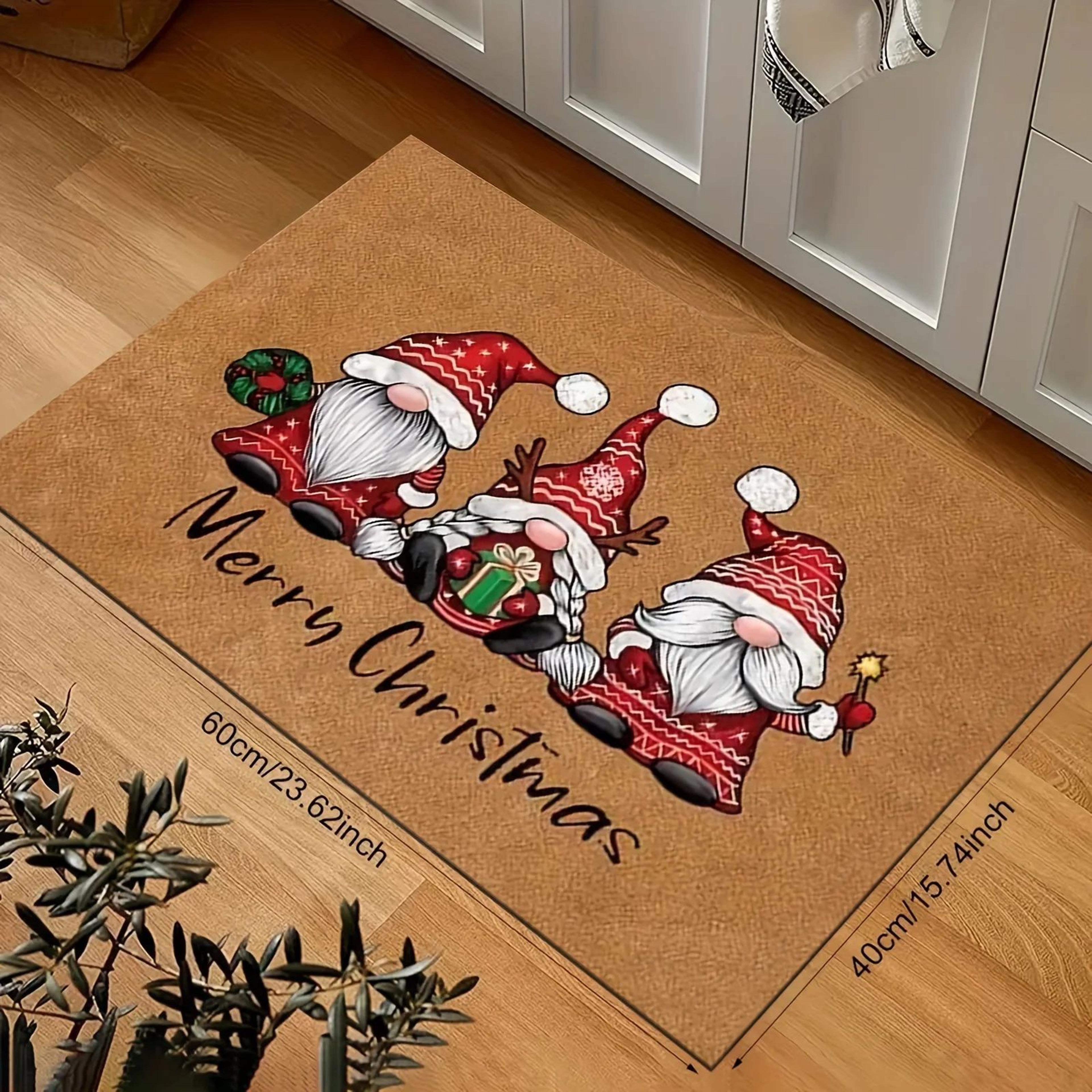 christmas gnome doormat 2-piece set, holiday welcome mat with soft absorbent, non-slip backing