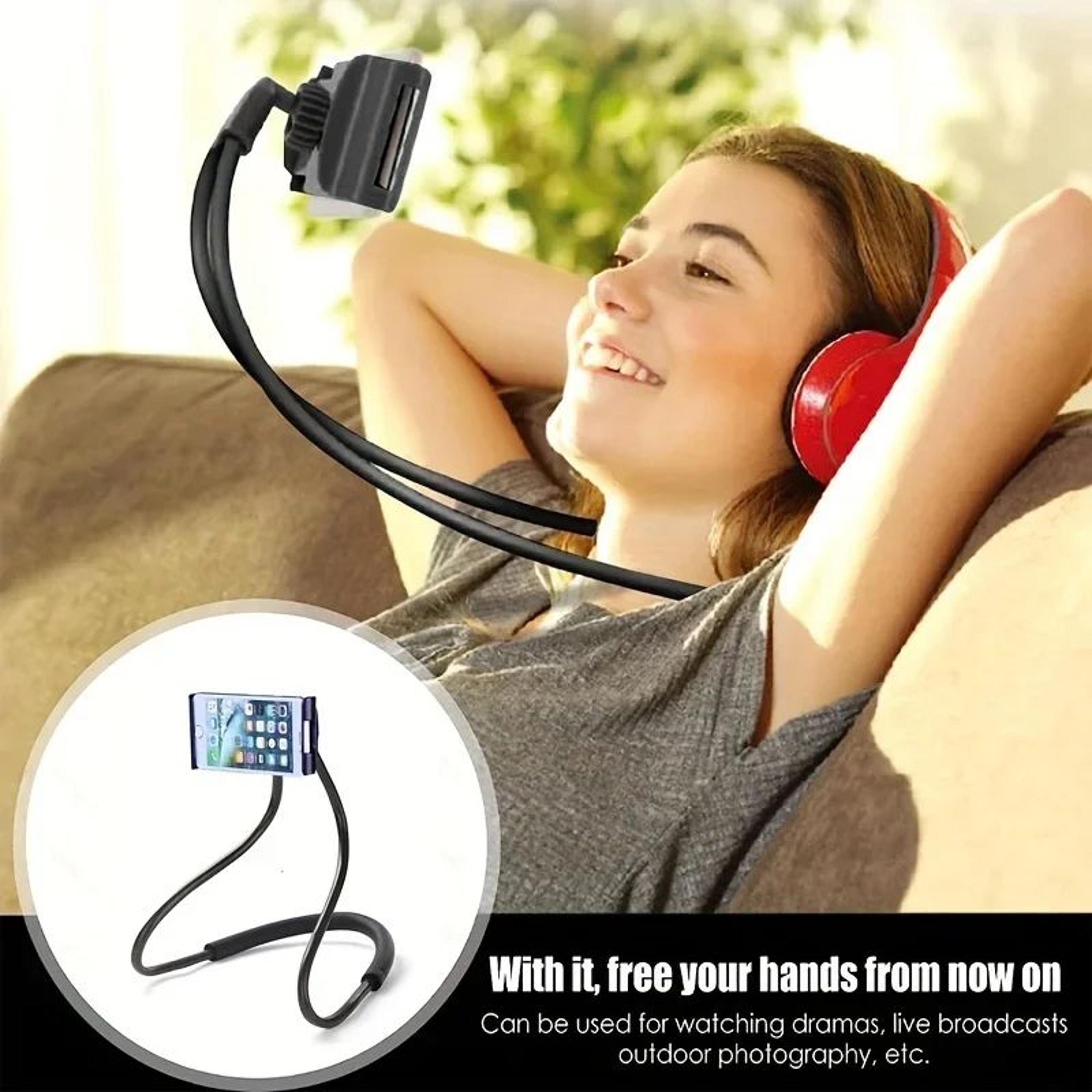 adjustable neck phone holder with 360 rotation, extendable hands-free stand for calls, streaming & selfies