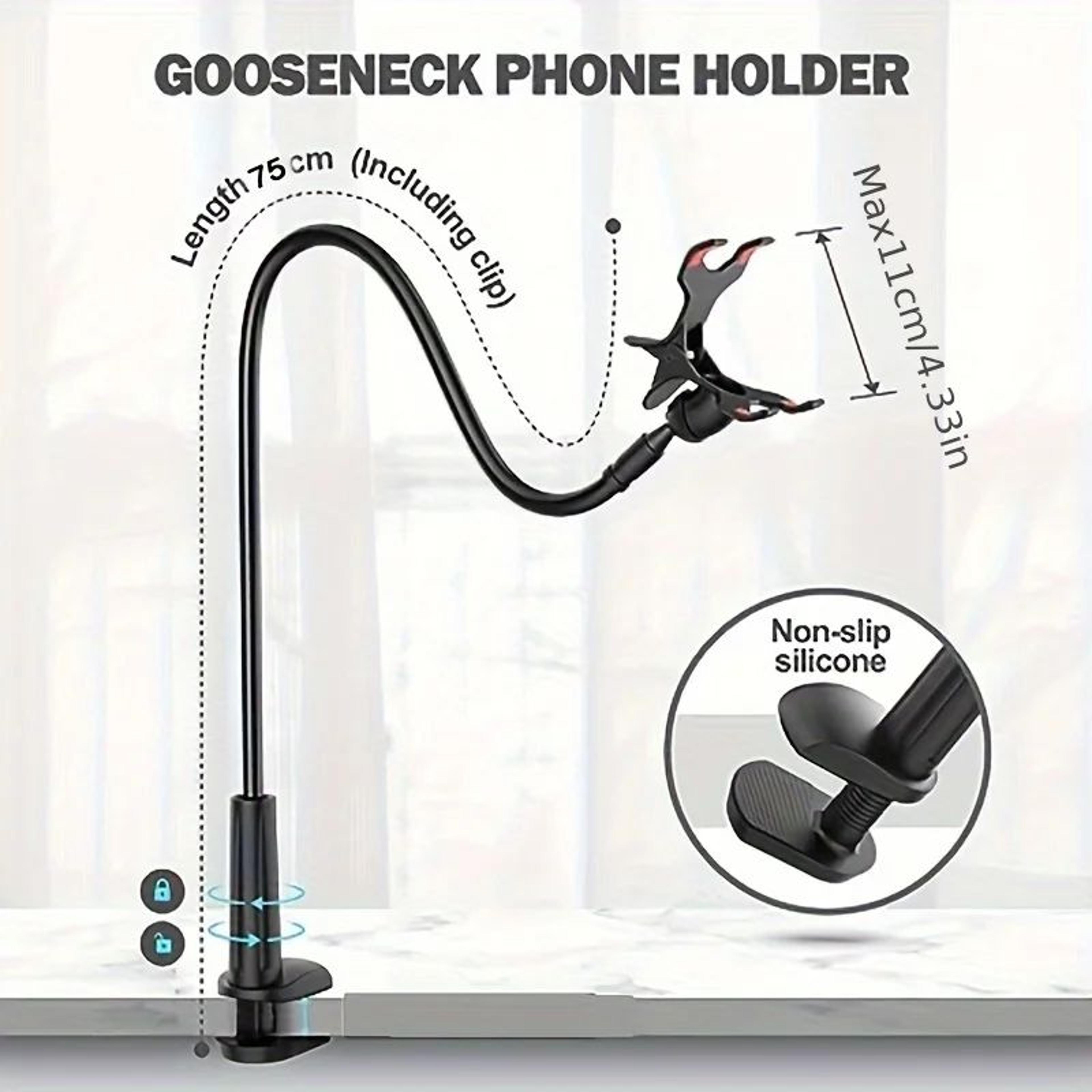 gooseneck phone holder clamp for bed & desk, hands-free phone mount with flexible long arm