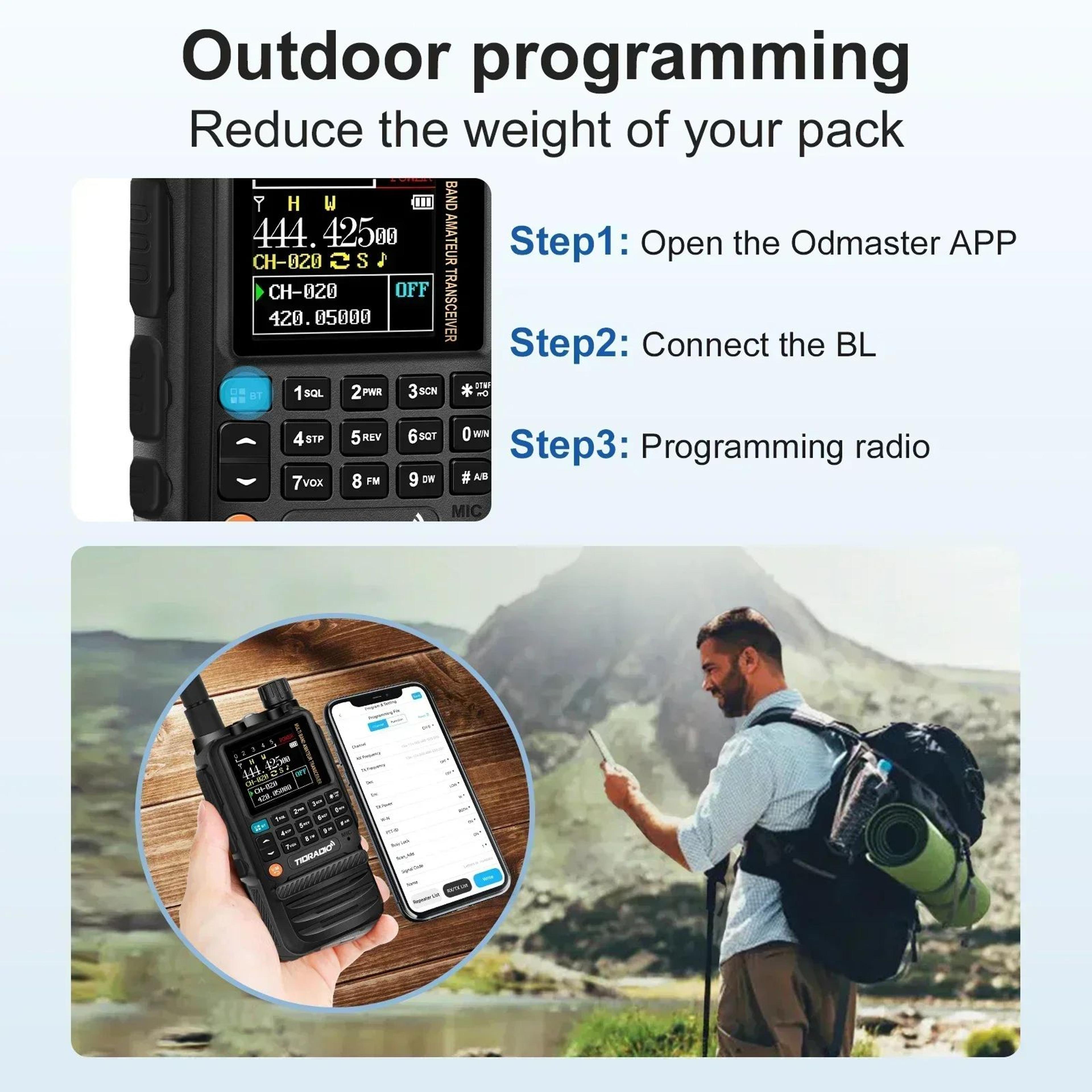tidradio td-h3 wireless programming radio with dual ptt and usb-c charging