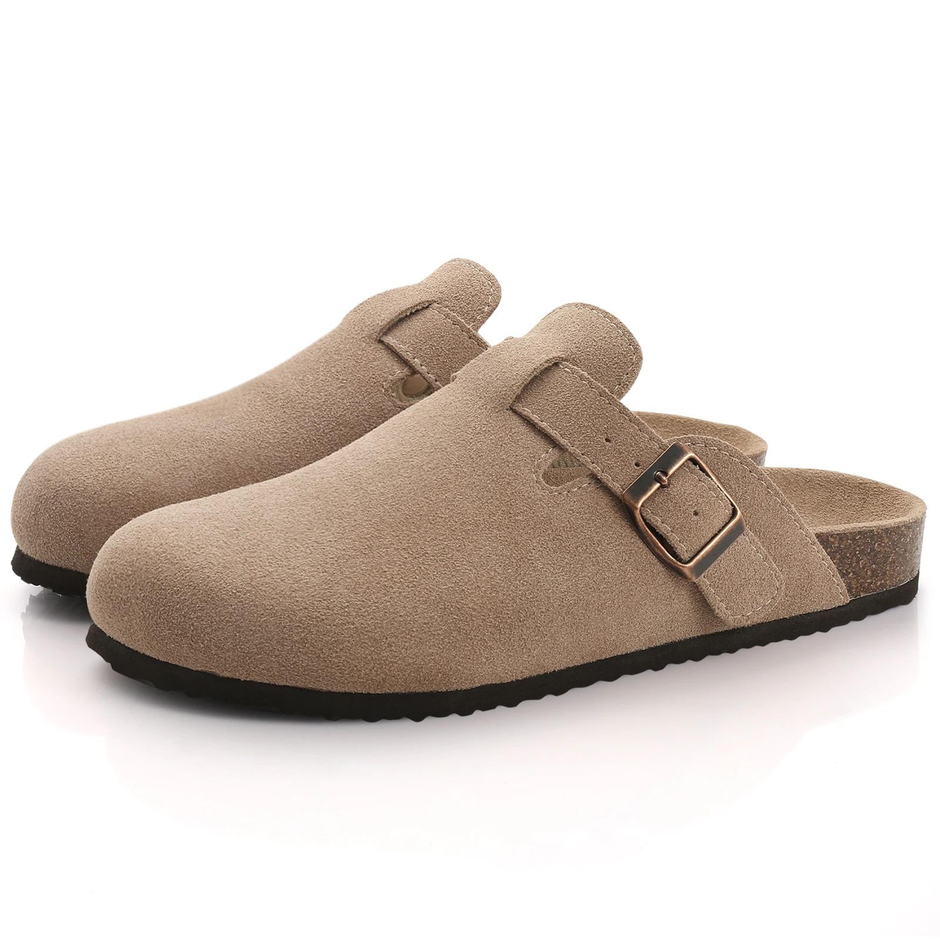comwarm suede clogs with cork footbed, arch-support mules for indoor & outdoor comfort
