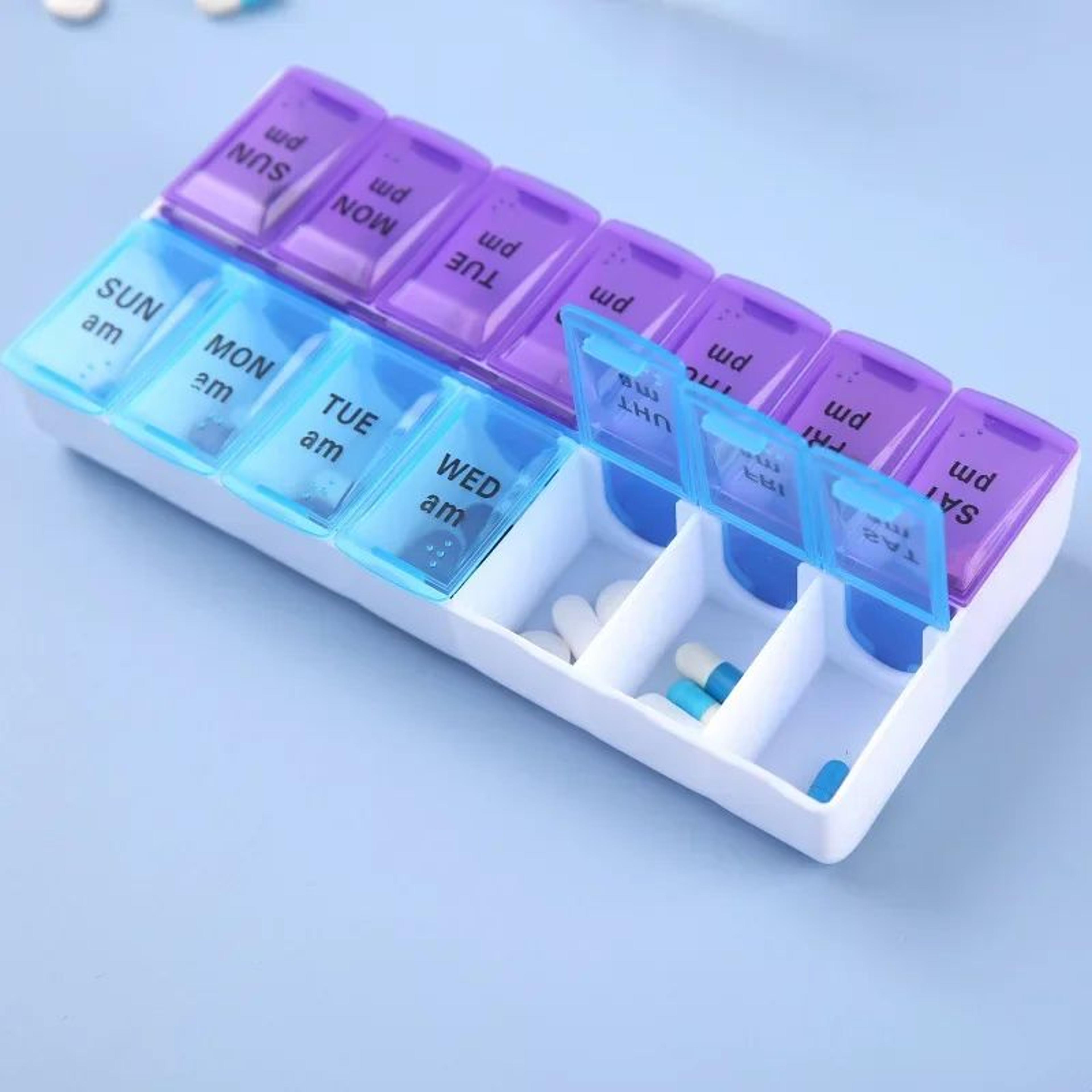 portable weekly pill organizer with 14 compartments | travel pill organizer for vitamins & medicine