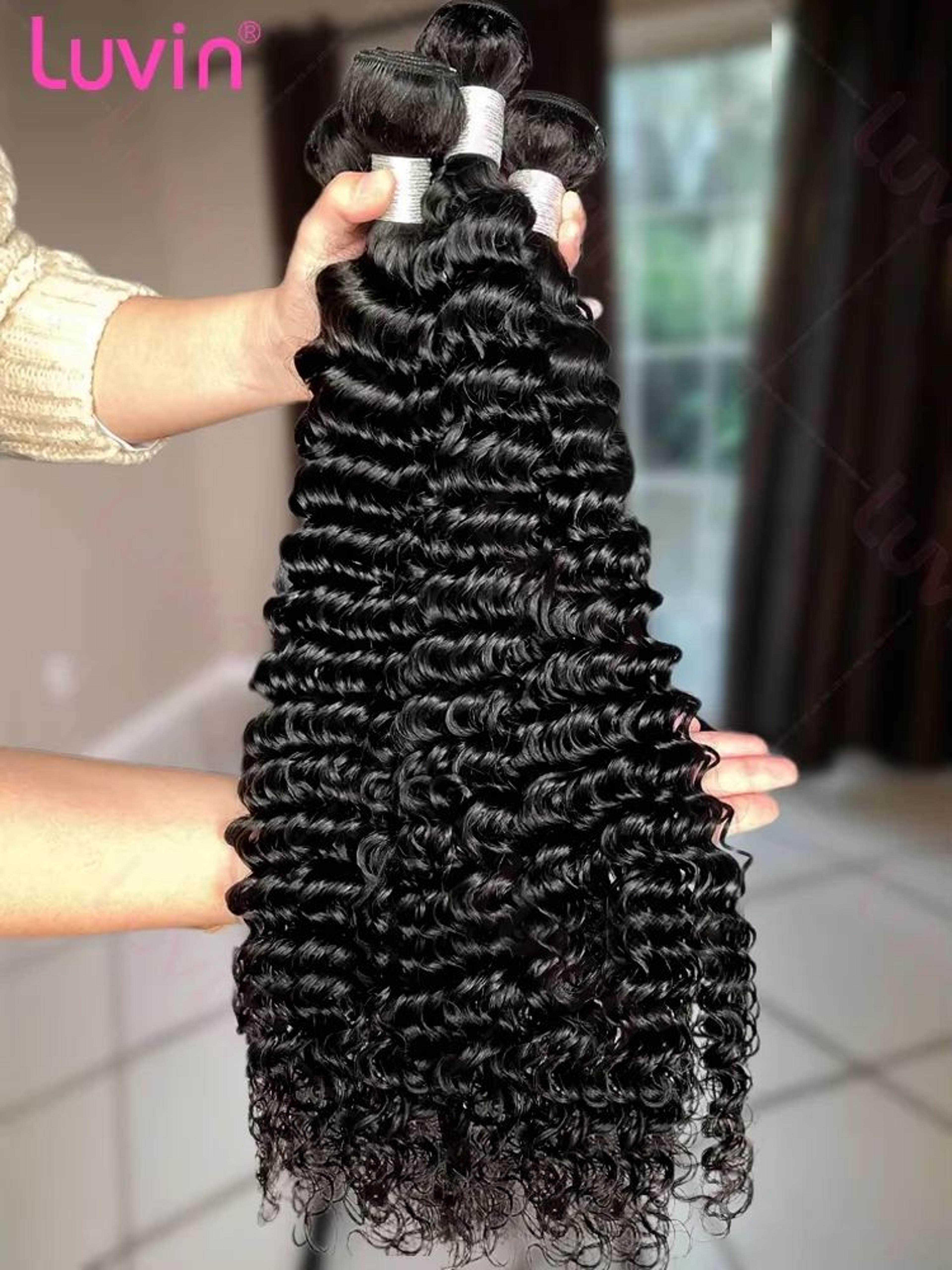 luvin deep wave raw virgin human hair bundles (30–34 inch) double weft weave