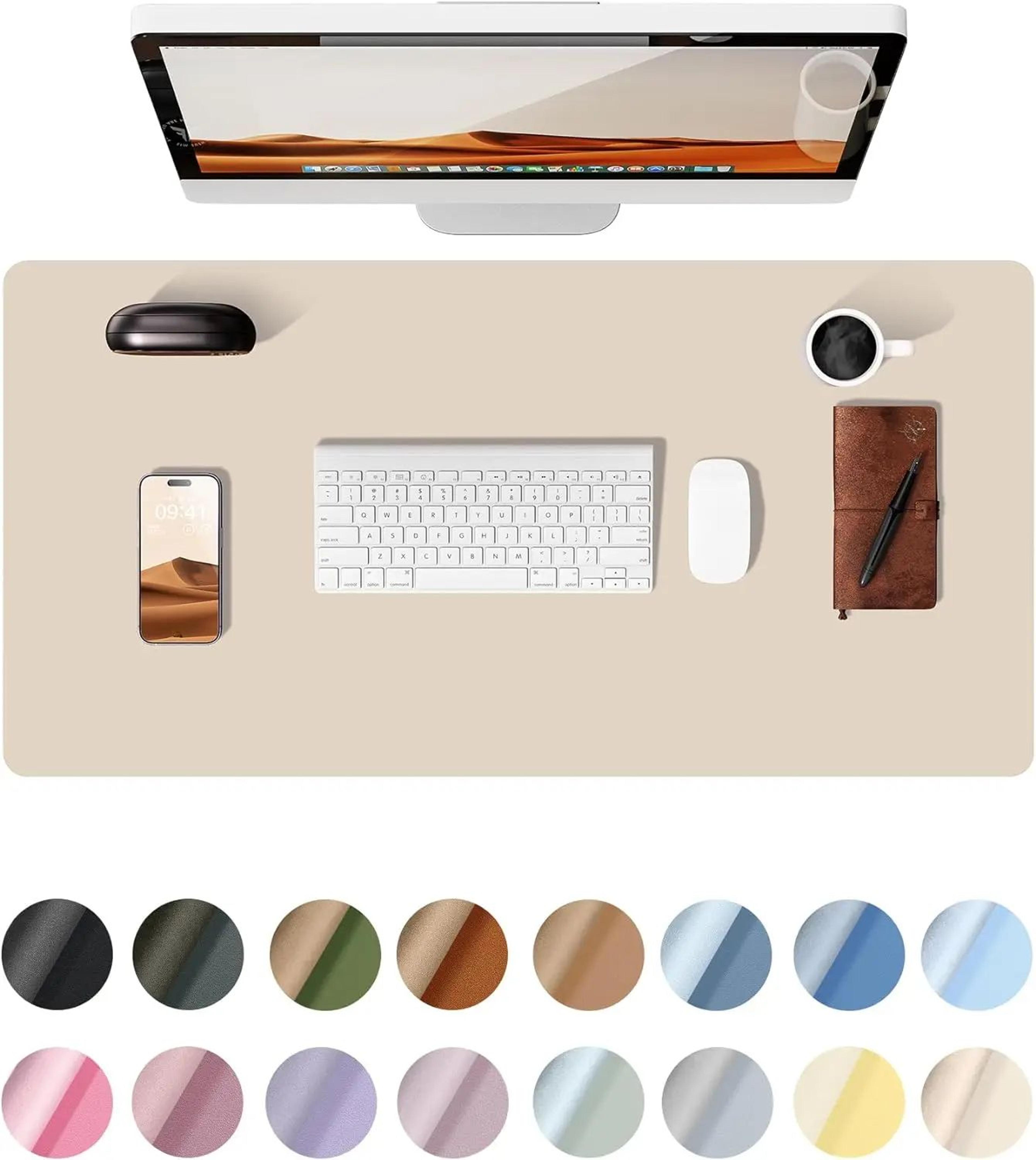 pu leather desk pad protector - non-slip desk mat protector & large mouse pad for office desks