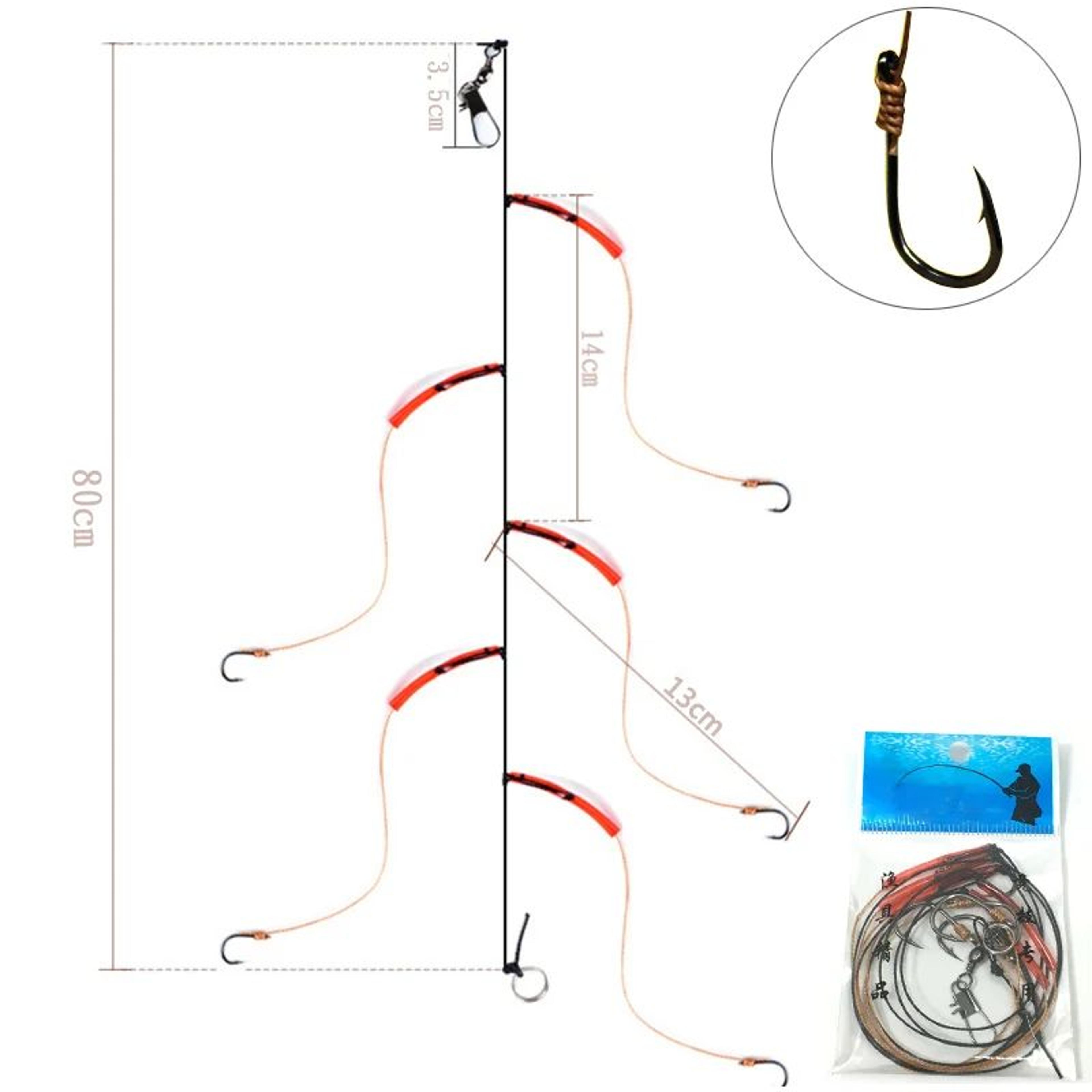 kmresa high carbon steel fishing hooks 5-hook swivel rig, sizes 5–14