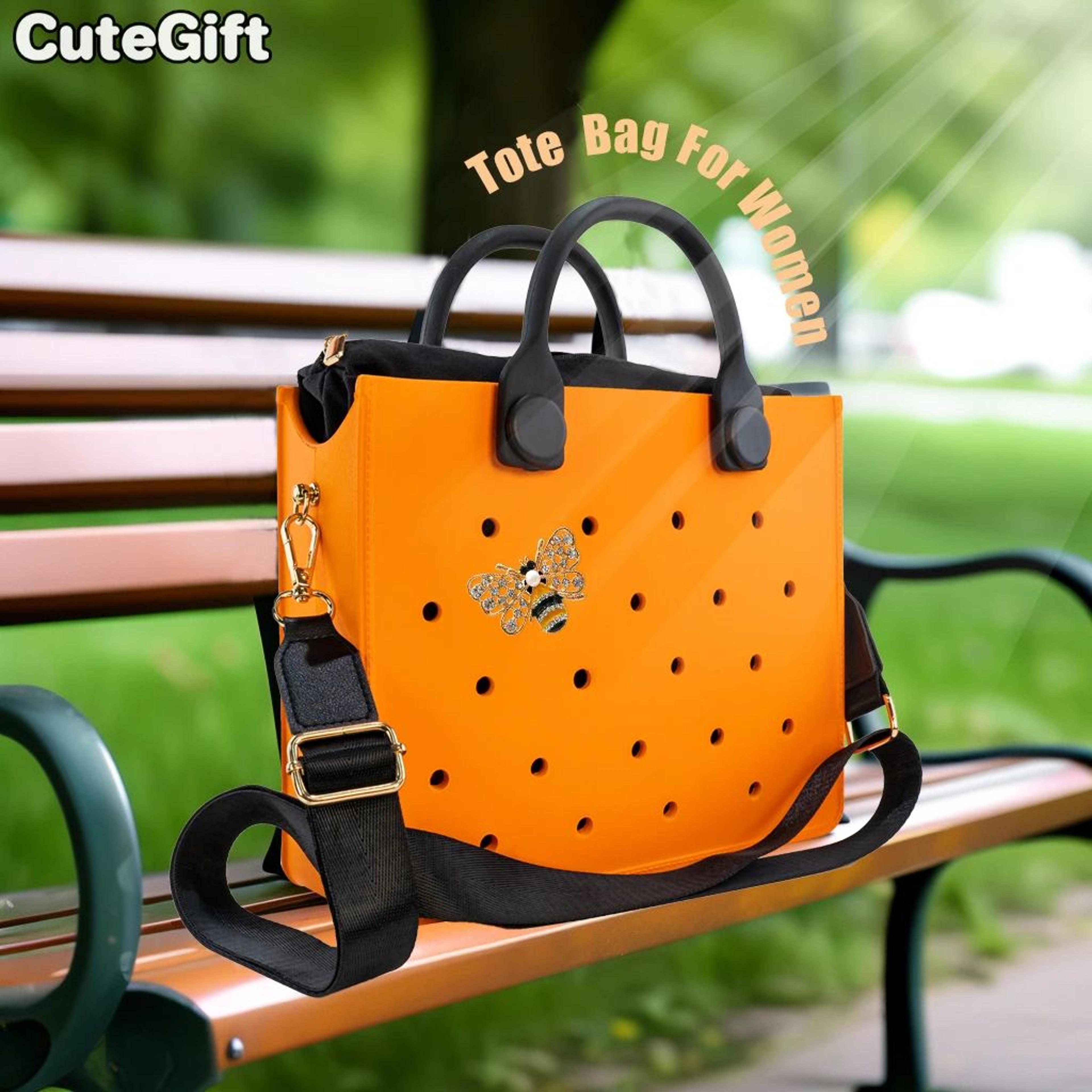 eva waterproof charm-hole tote - large capacity shoulder beach bag (11.4x10.6x2.8 in)
