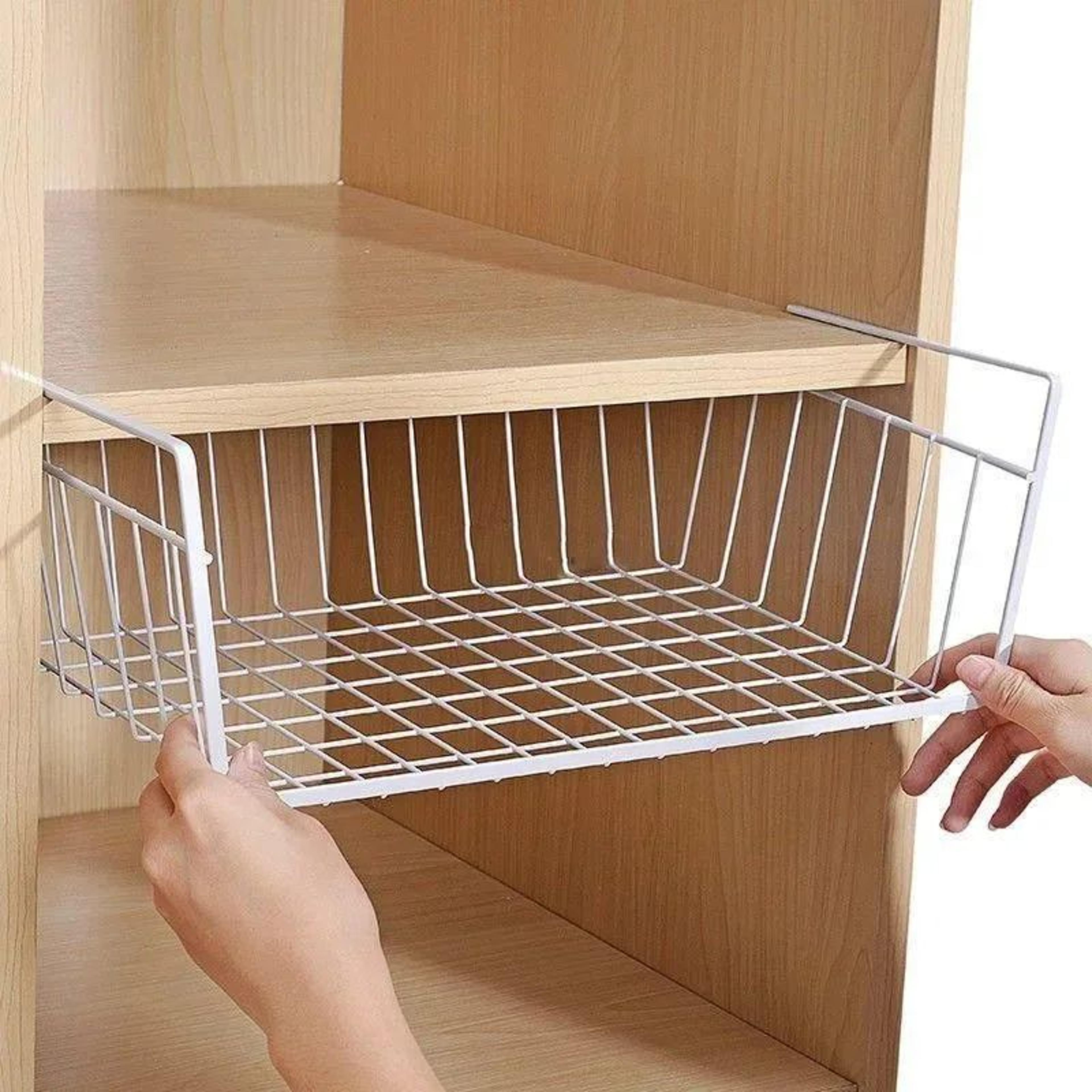 multi-functional under shelf basket hanging storage basket for kitchen & bathroom (perforated metal)
