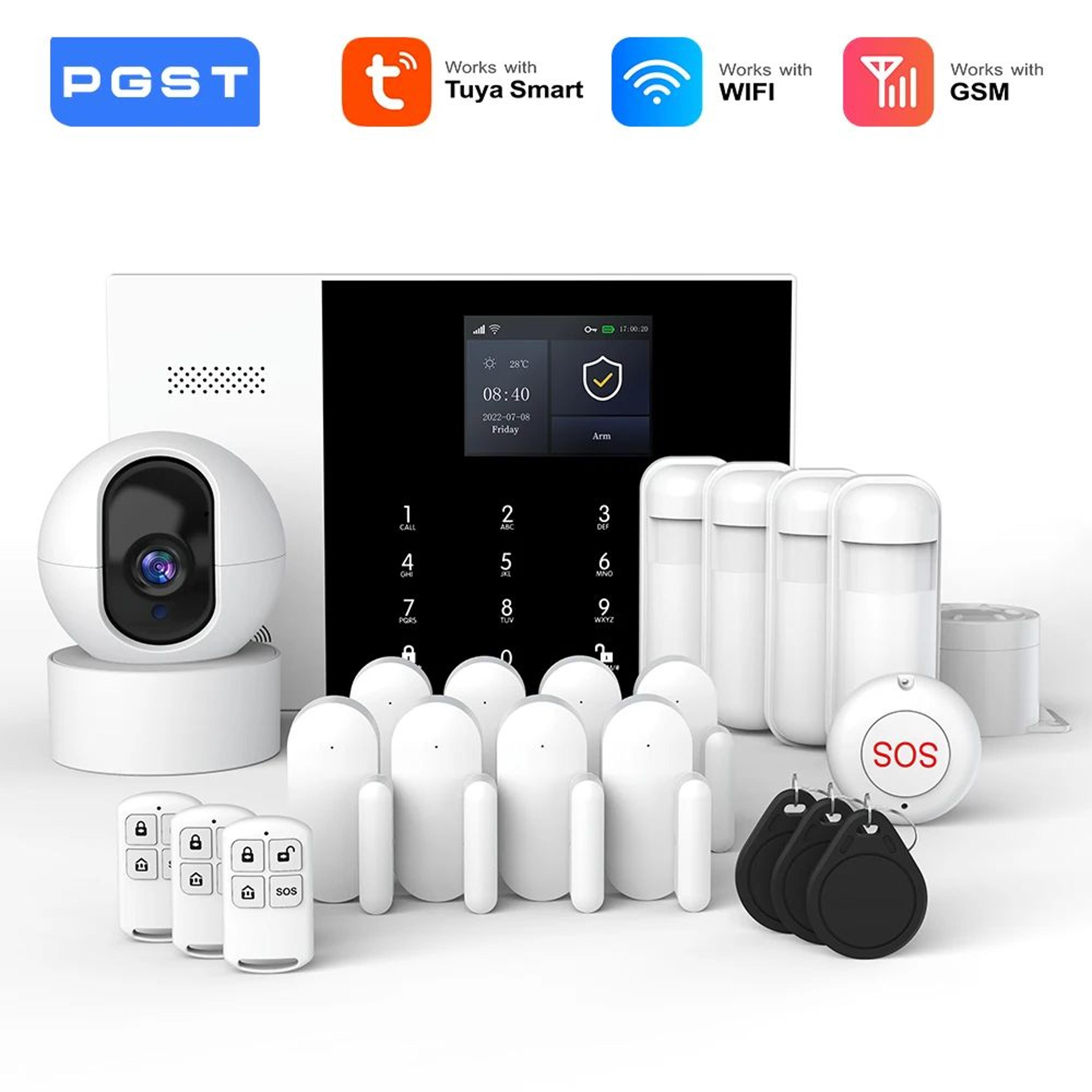 pgst tuya gsm wifi alarm system with smart life app & alexa control for home security