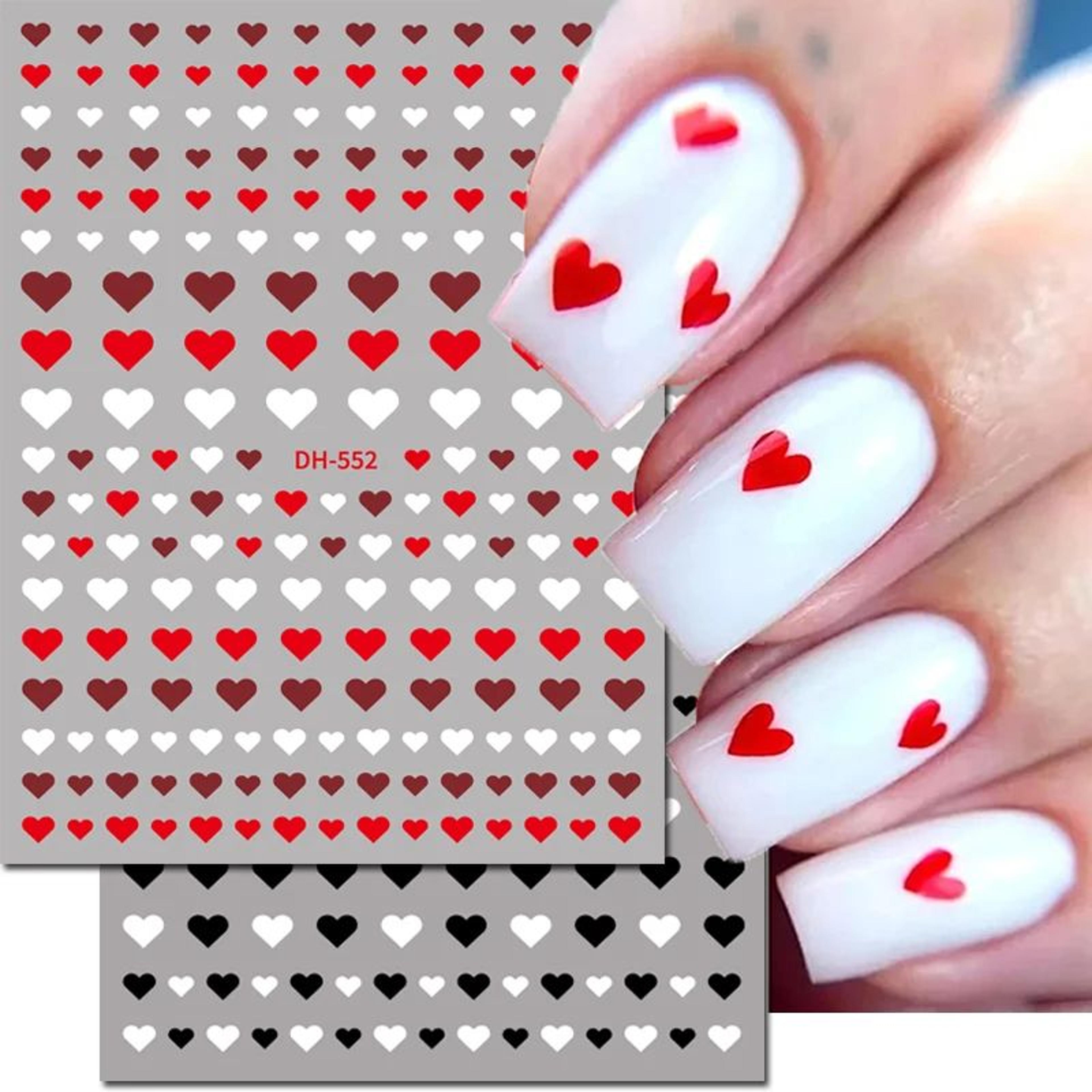 romantic 3d nail art stickers set – self adhesive nail decals for french tips (hearts, stars & clouds)