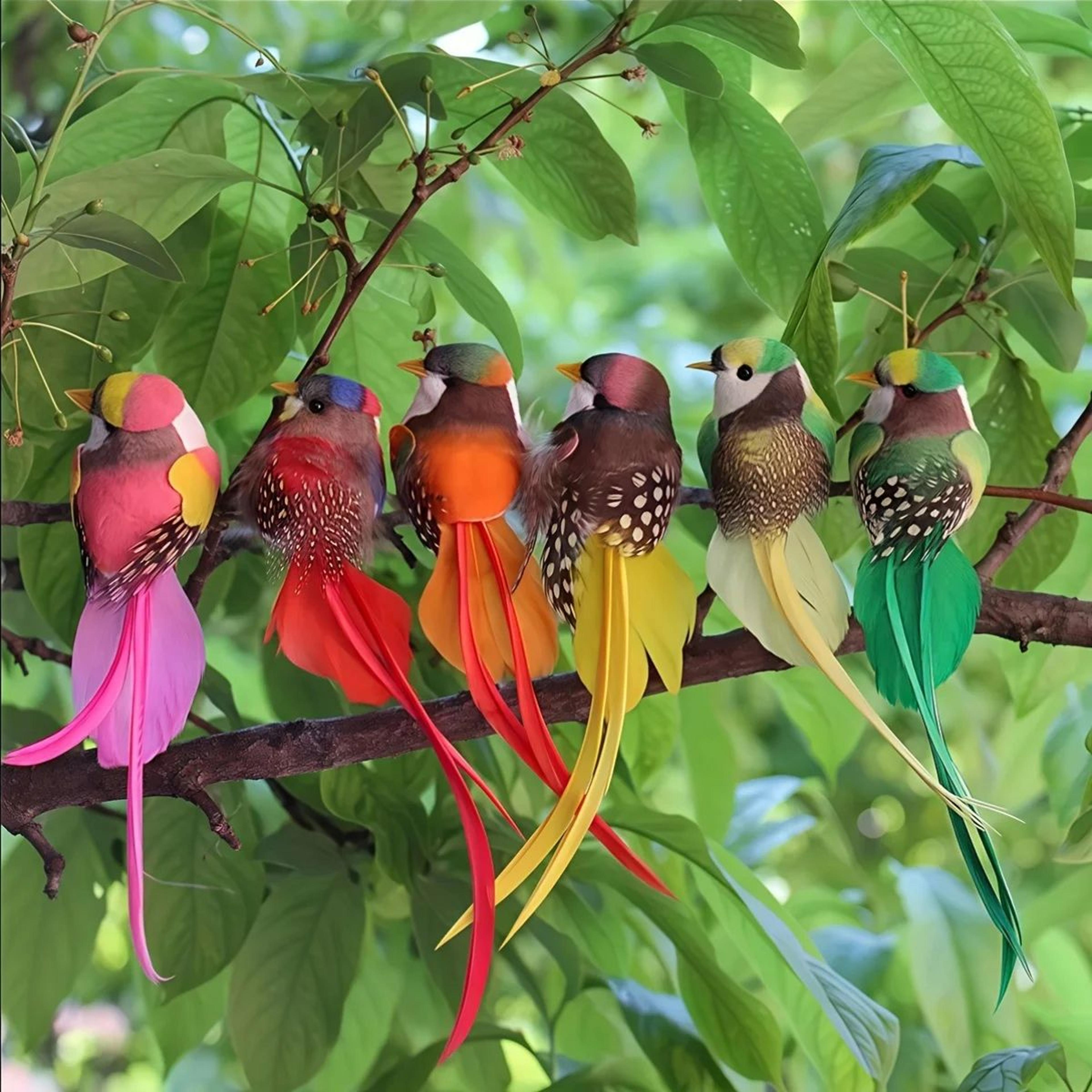 vivid feathered artificial bird decorations – 6-pack colorful garden ornaments with long tails