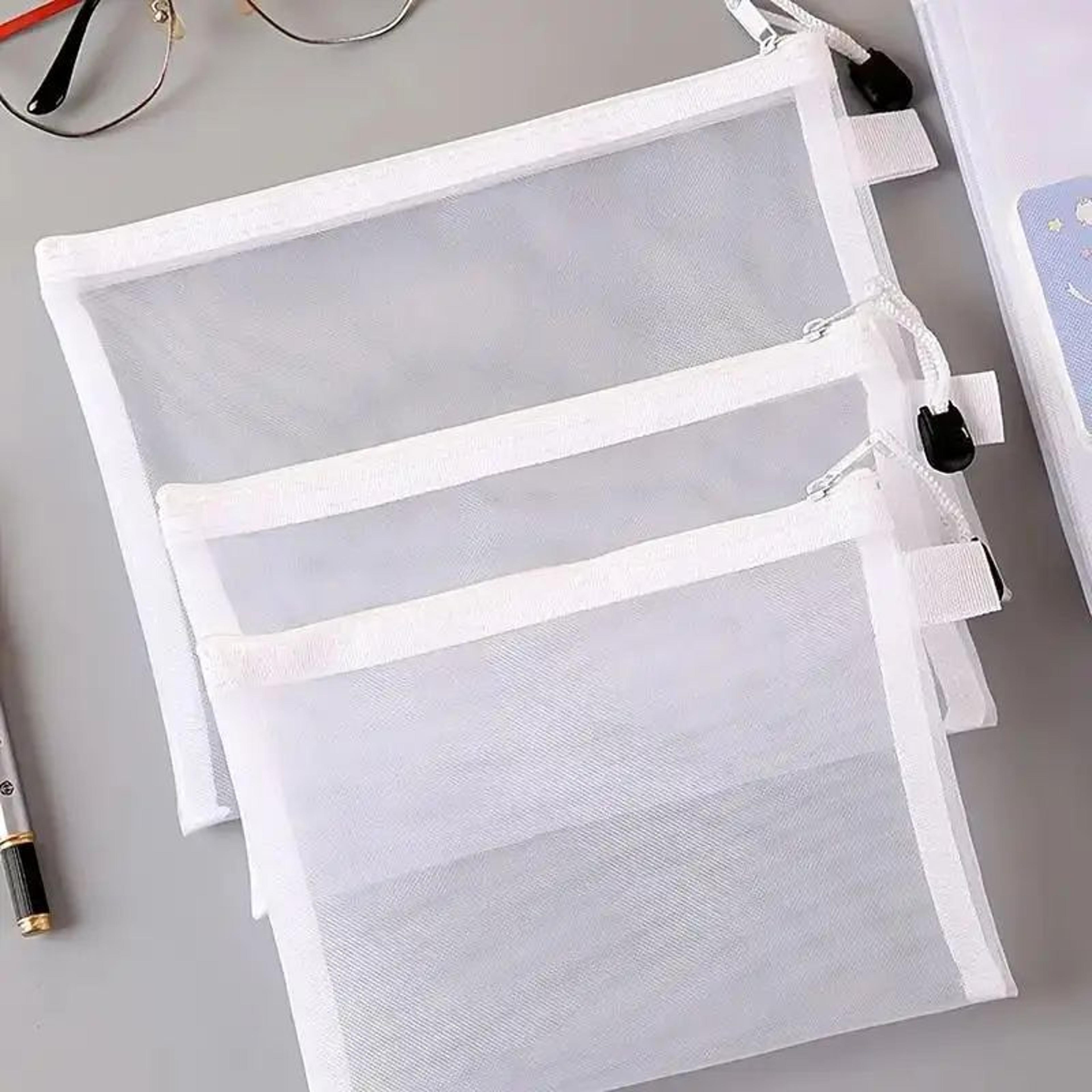 3-piece a6/a5/a4 mesh zipper pouch set - transparent office document & stationery organizer