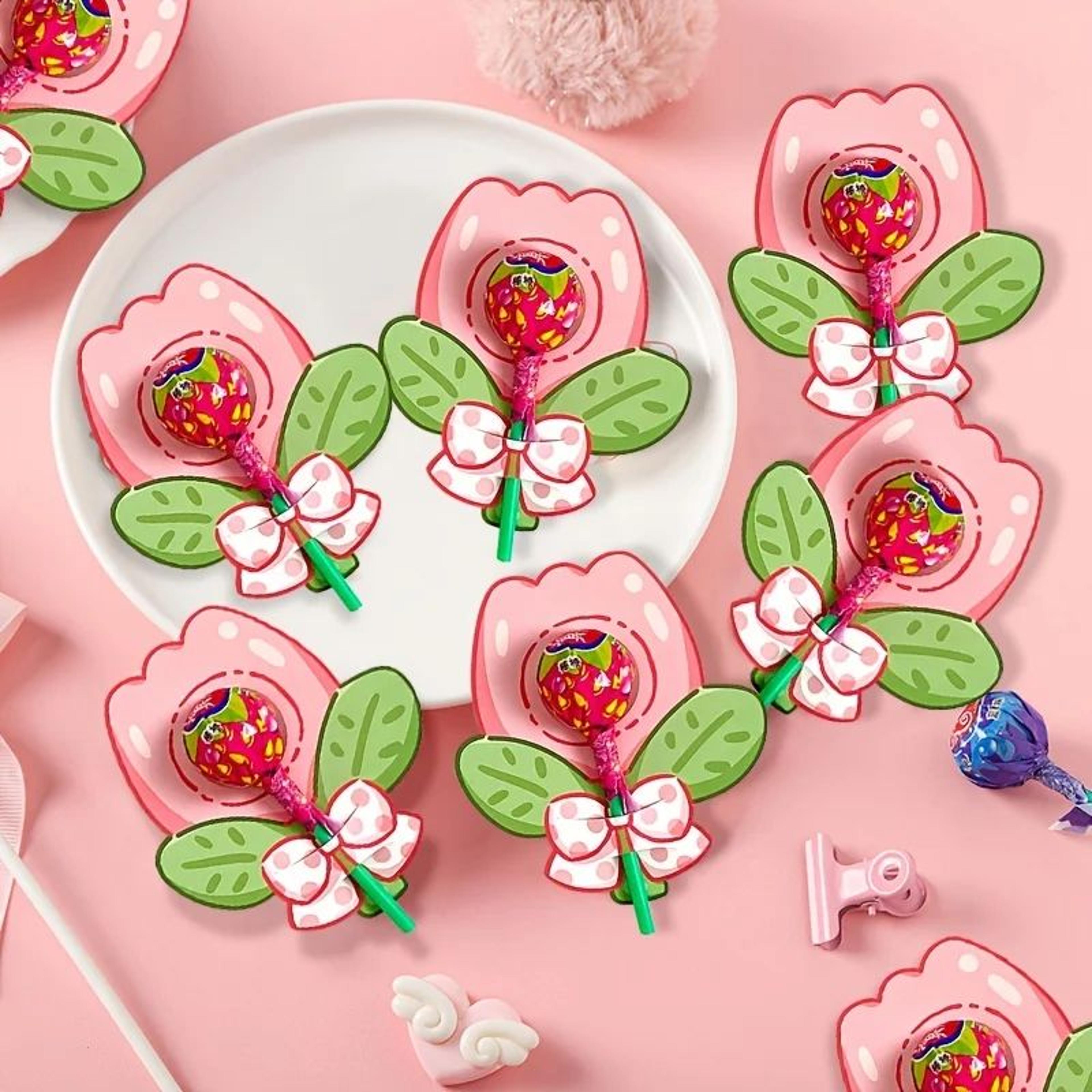 flower lollipop cards party favor decoration inserts, 30-piece cute cartoon set