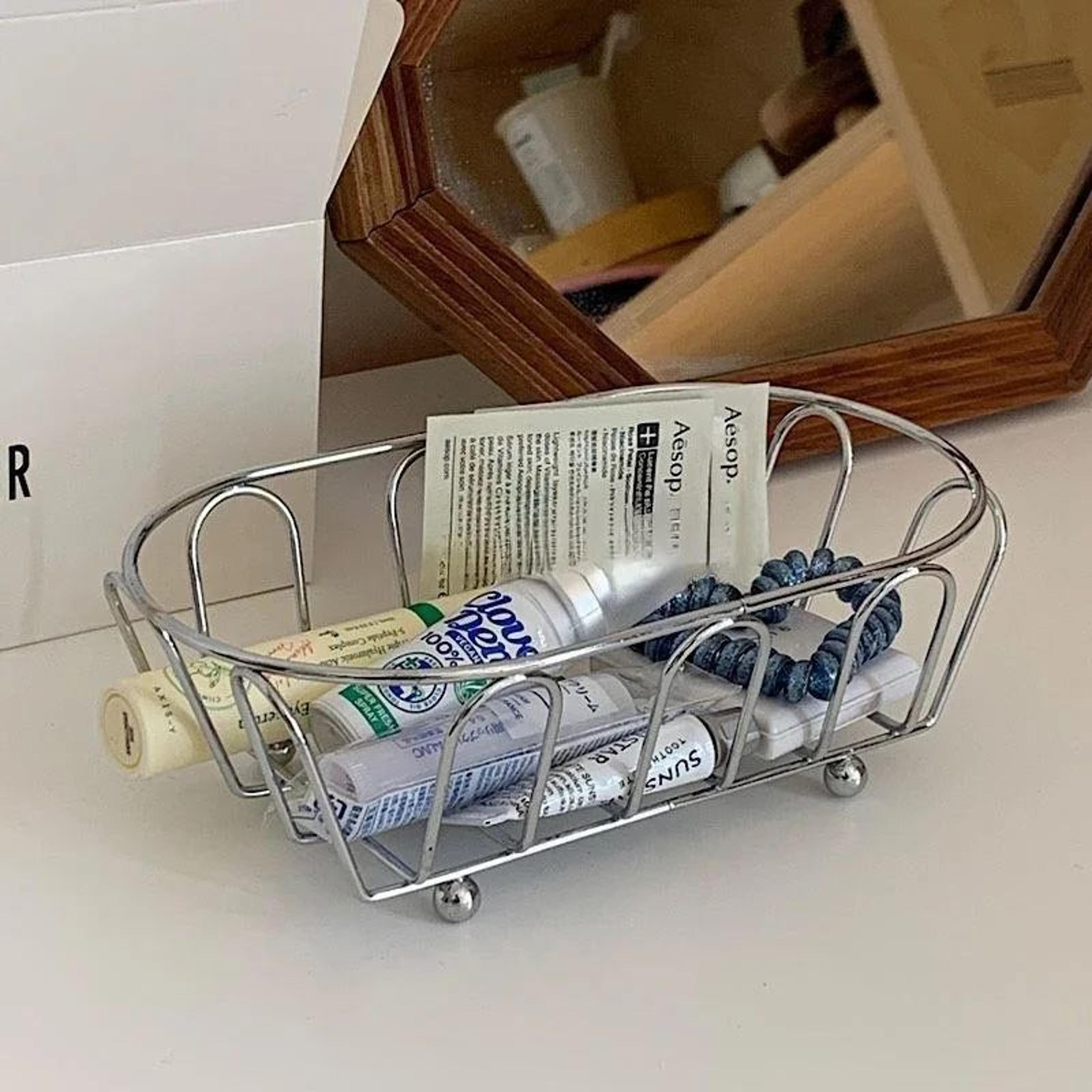 premium stainless steel organizer & multi-purpose storage basket for makeup, vanity & home