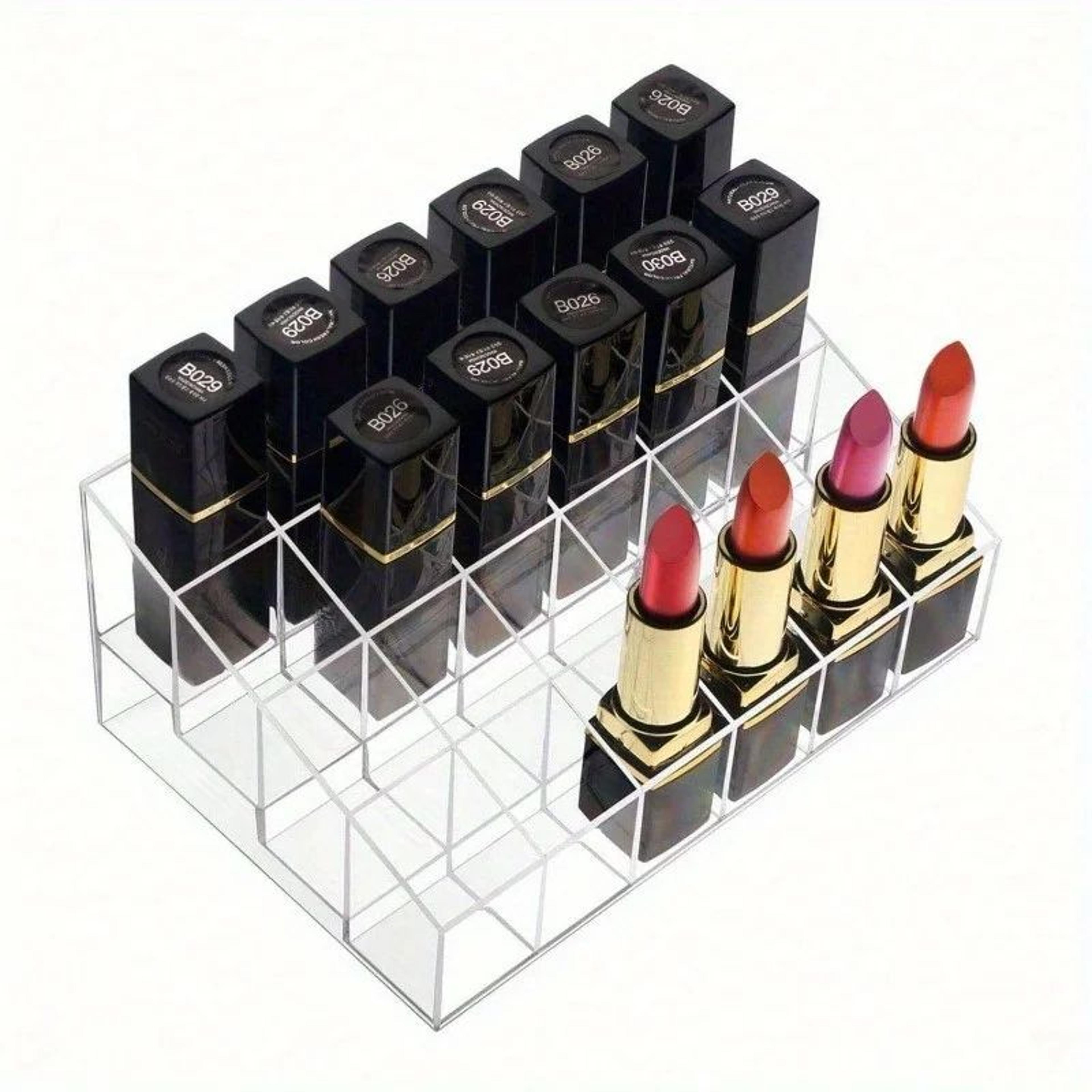 clear acrylic 24-slot lipstick organizer & vanity makeup storage box