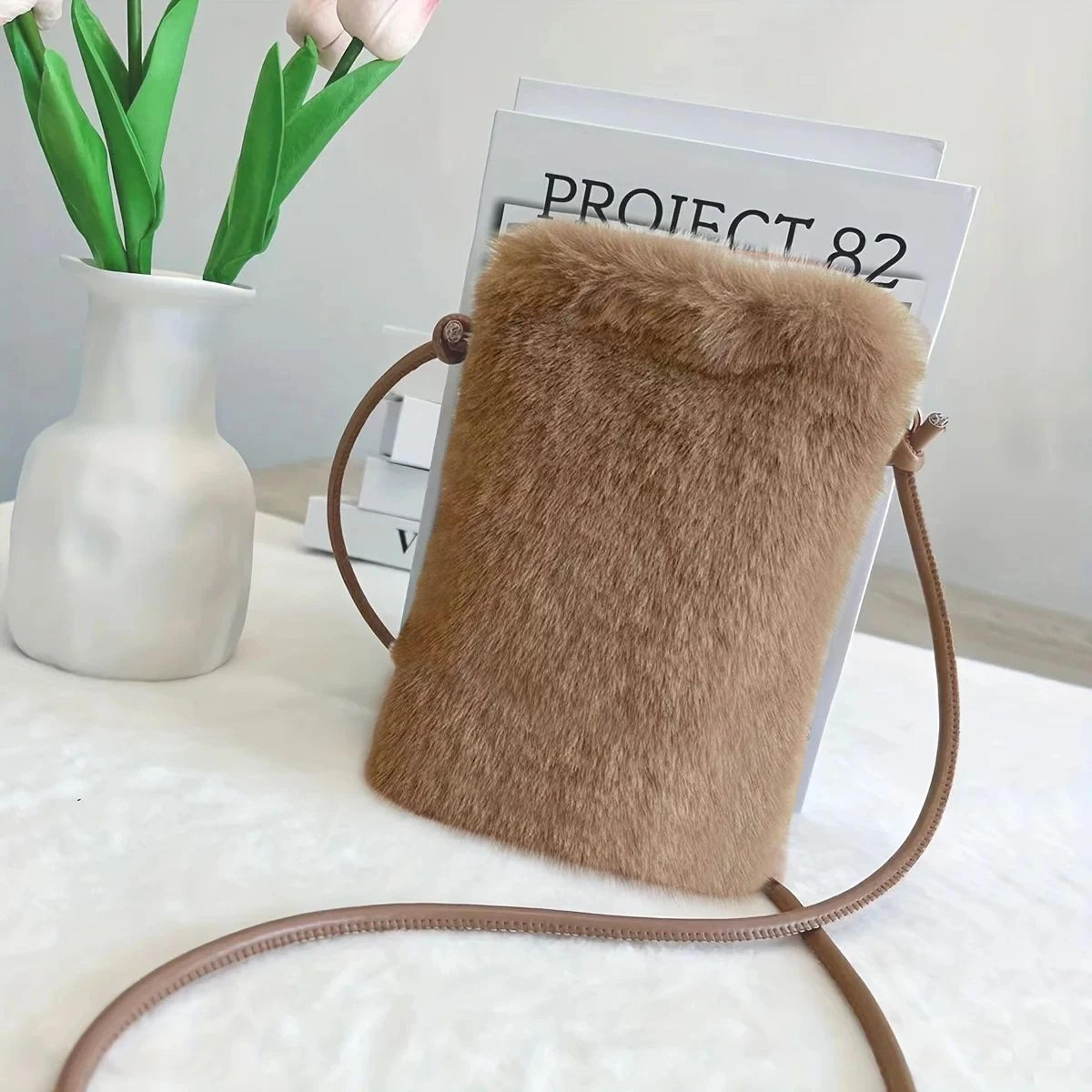plush chic womens large capacity crossbody shoulder bag – cozy winter phone purse