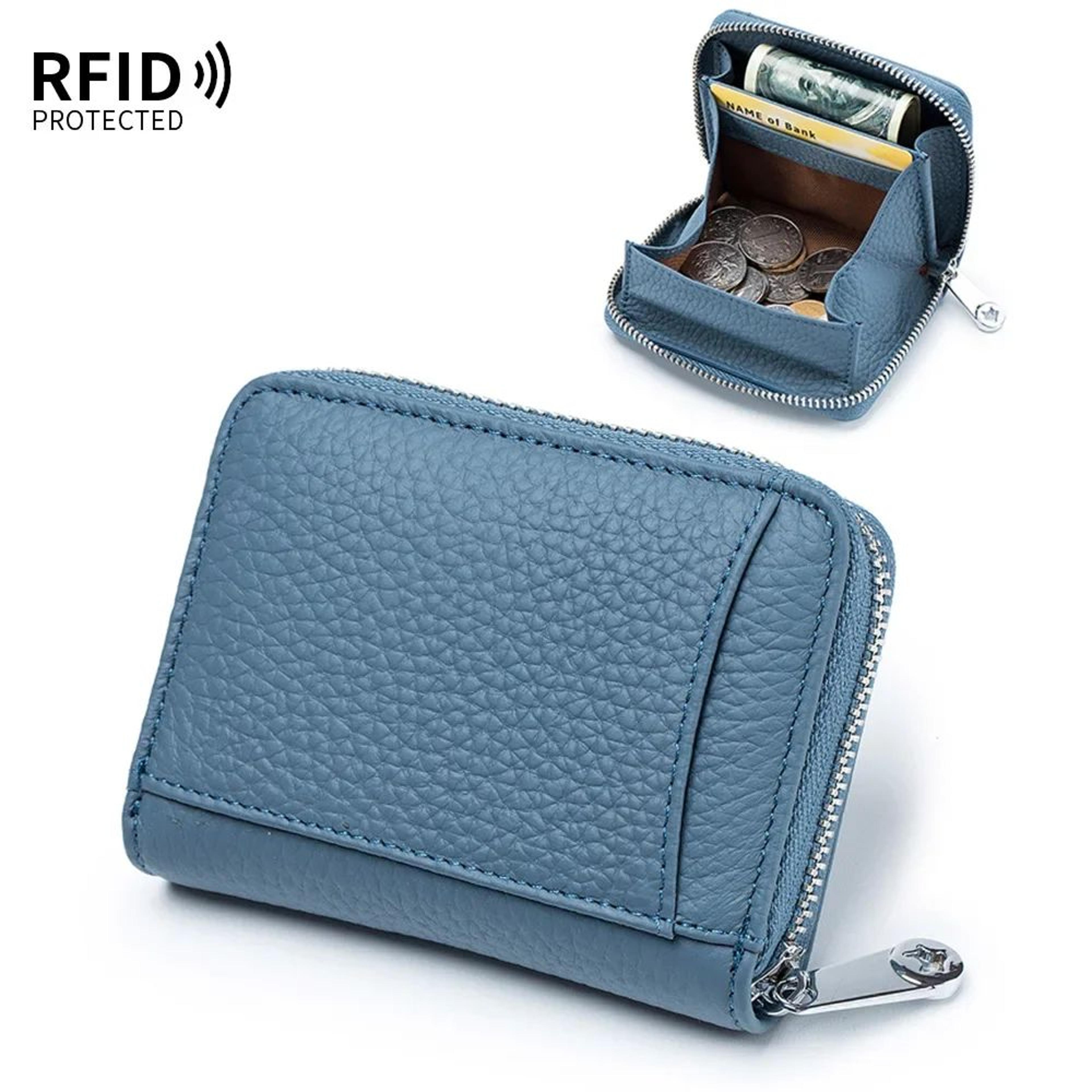 rfid genuine leather wallet for women, large capacity cowhide card holder with coin pocket