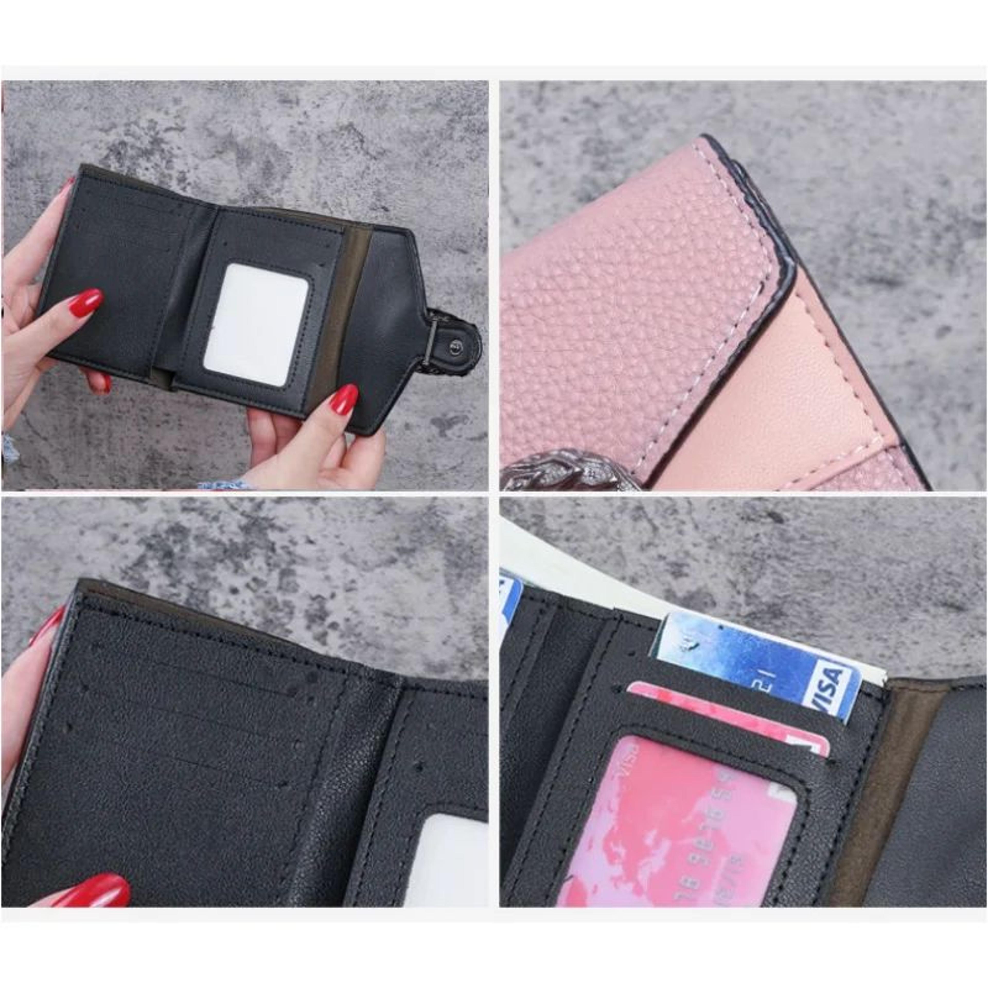 mini womens wallet in lychee texture pu leather - small bifold wallet with coin pocket & card slots
