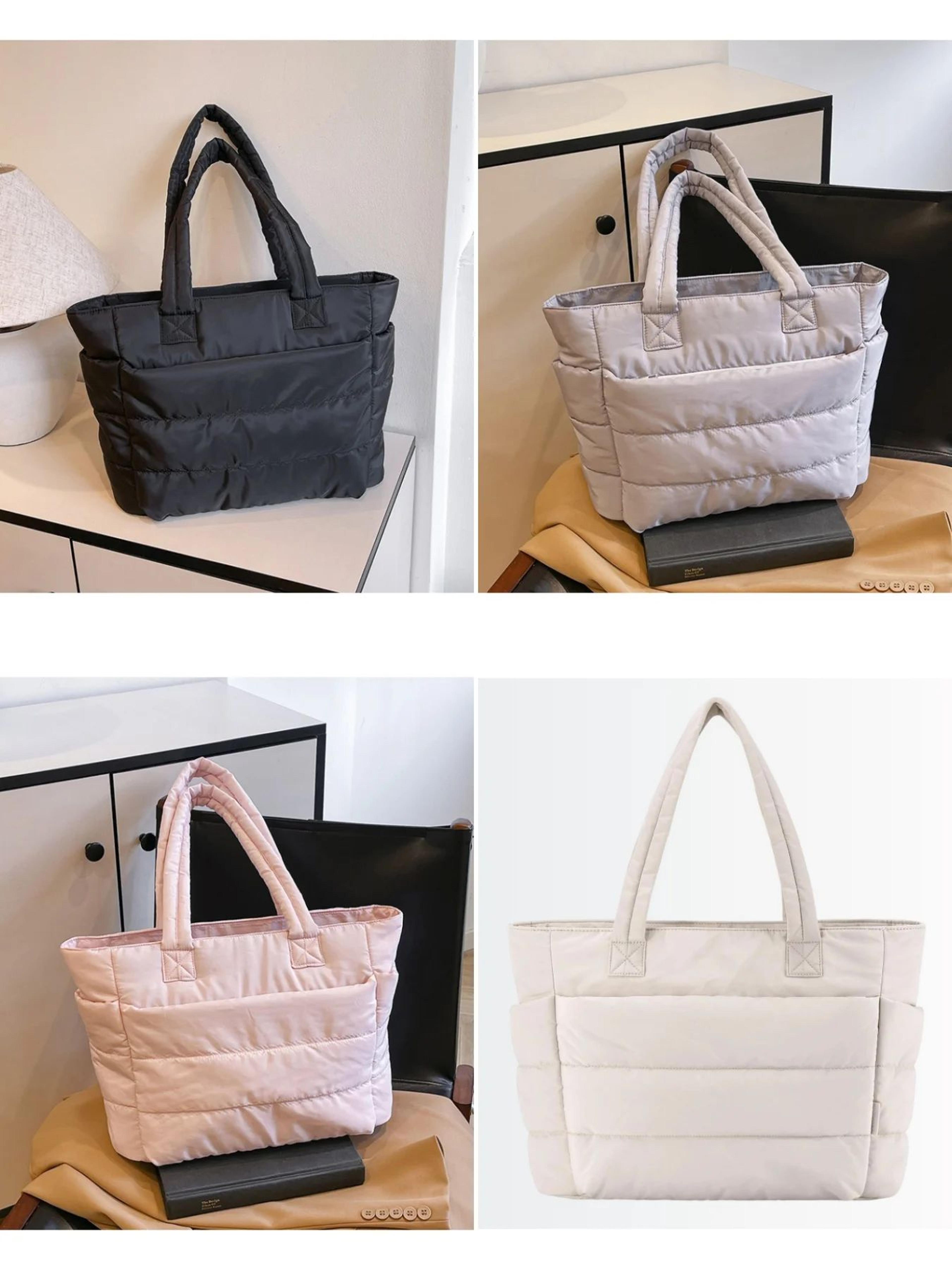 minimalist puffy nylon tote bag for women - lightweight large-capacity everyday handbag