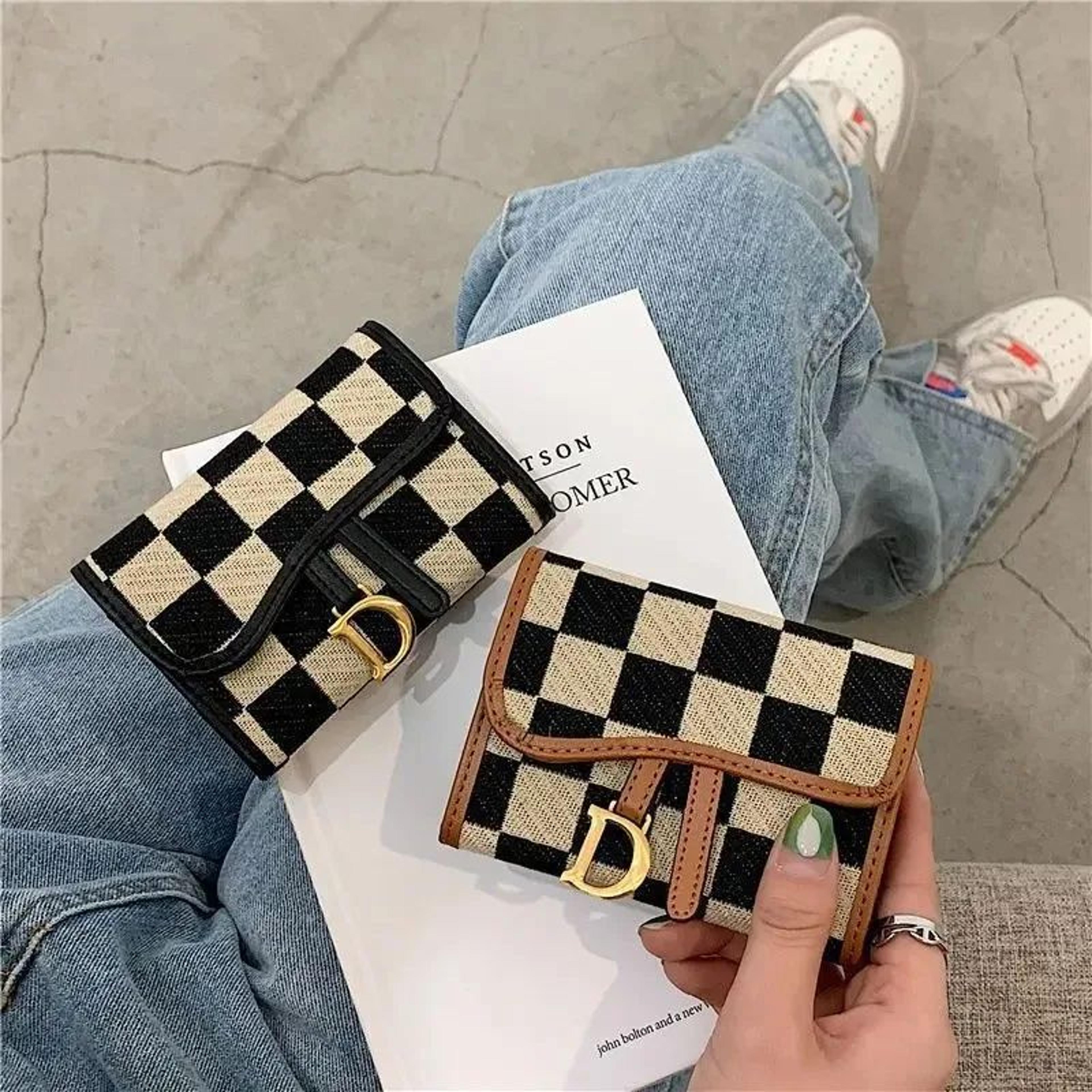 luxury checkered slim card holder wallet for women