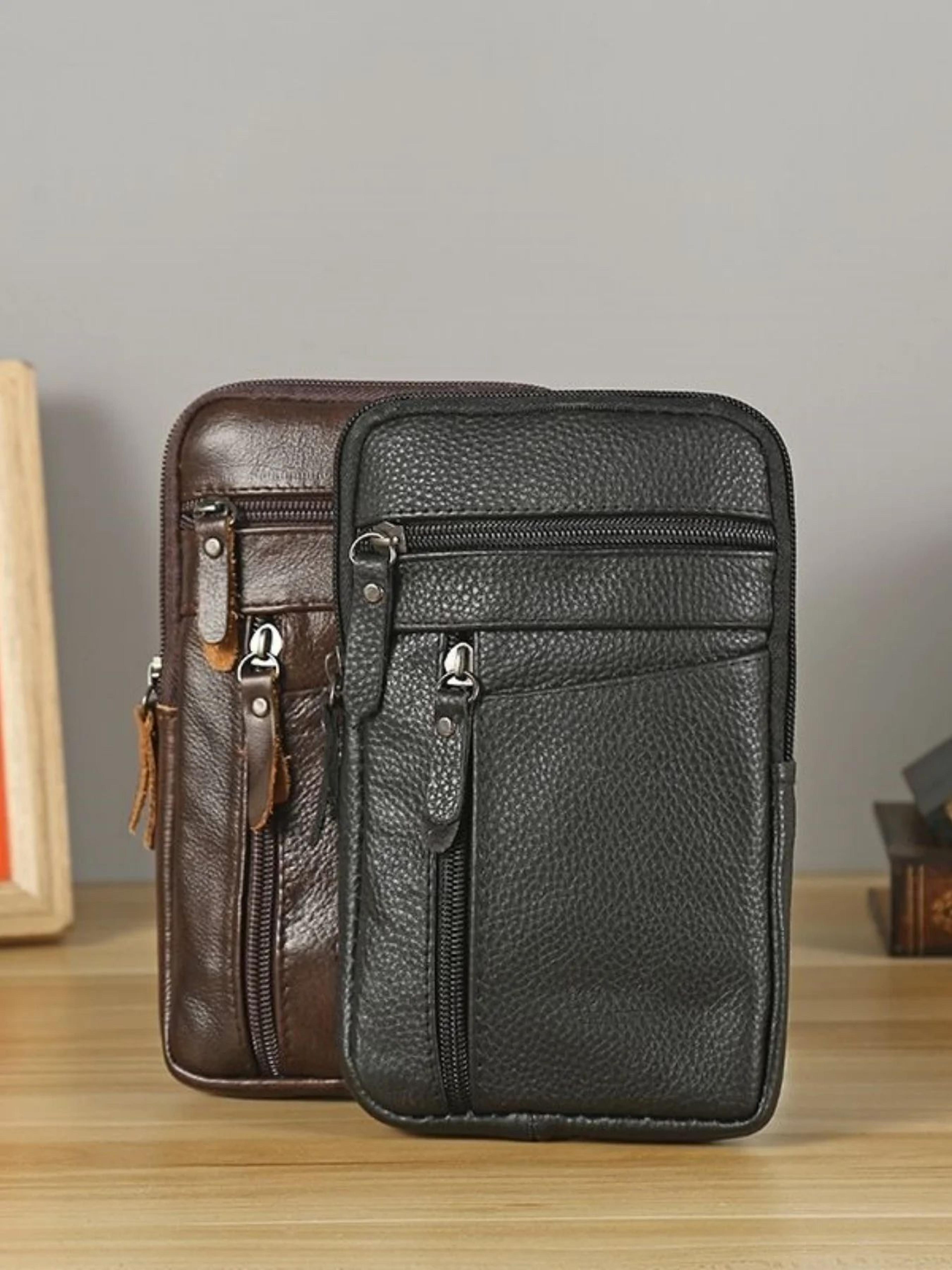 rugged mens leather waist & crossbody bag - convertible belt sling with long strap