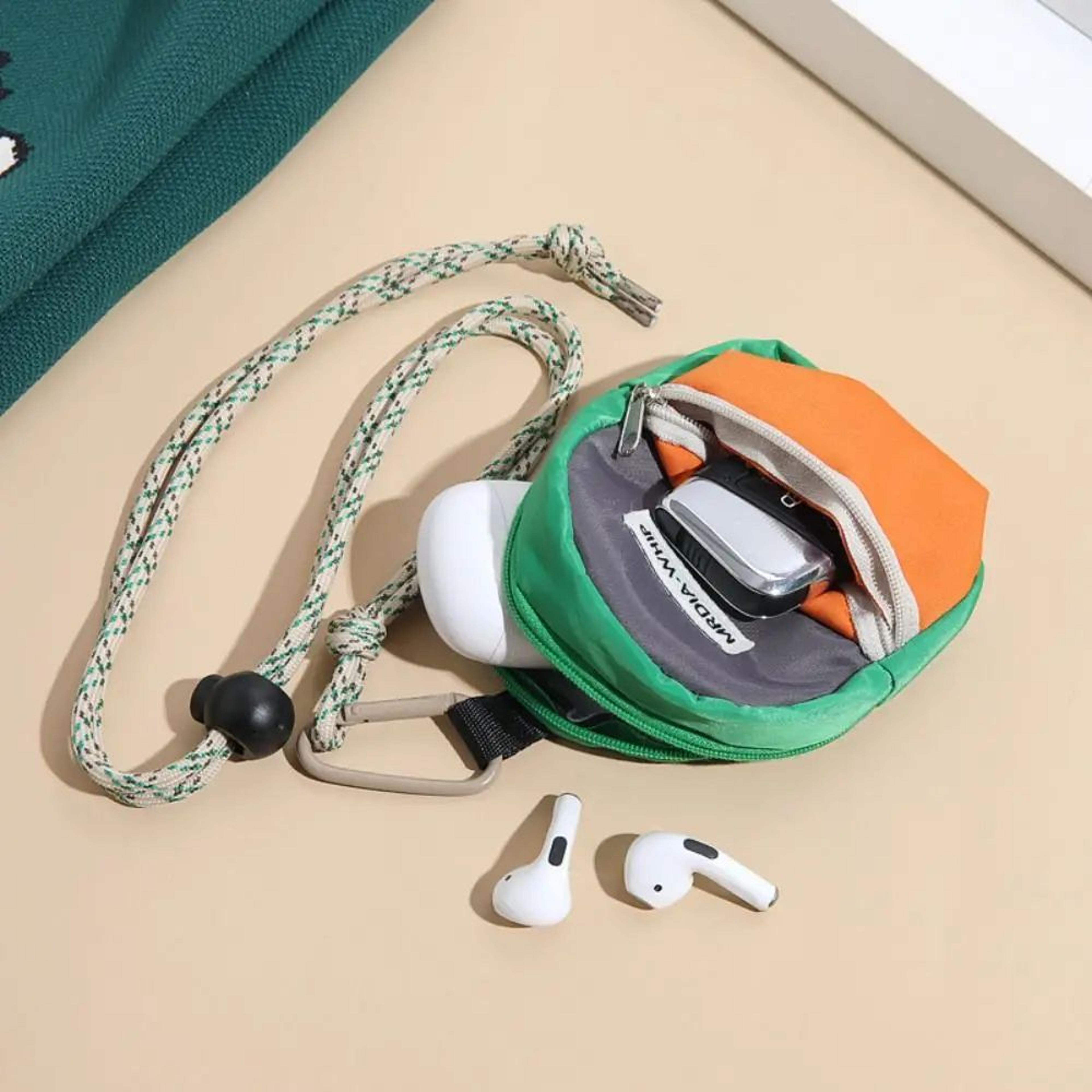 neck lanyard wallet mini coin purse with zipper earphone storage pouch