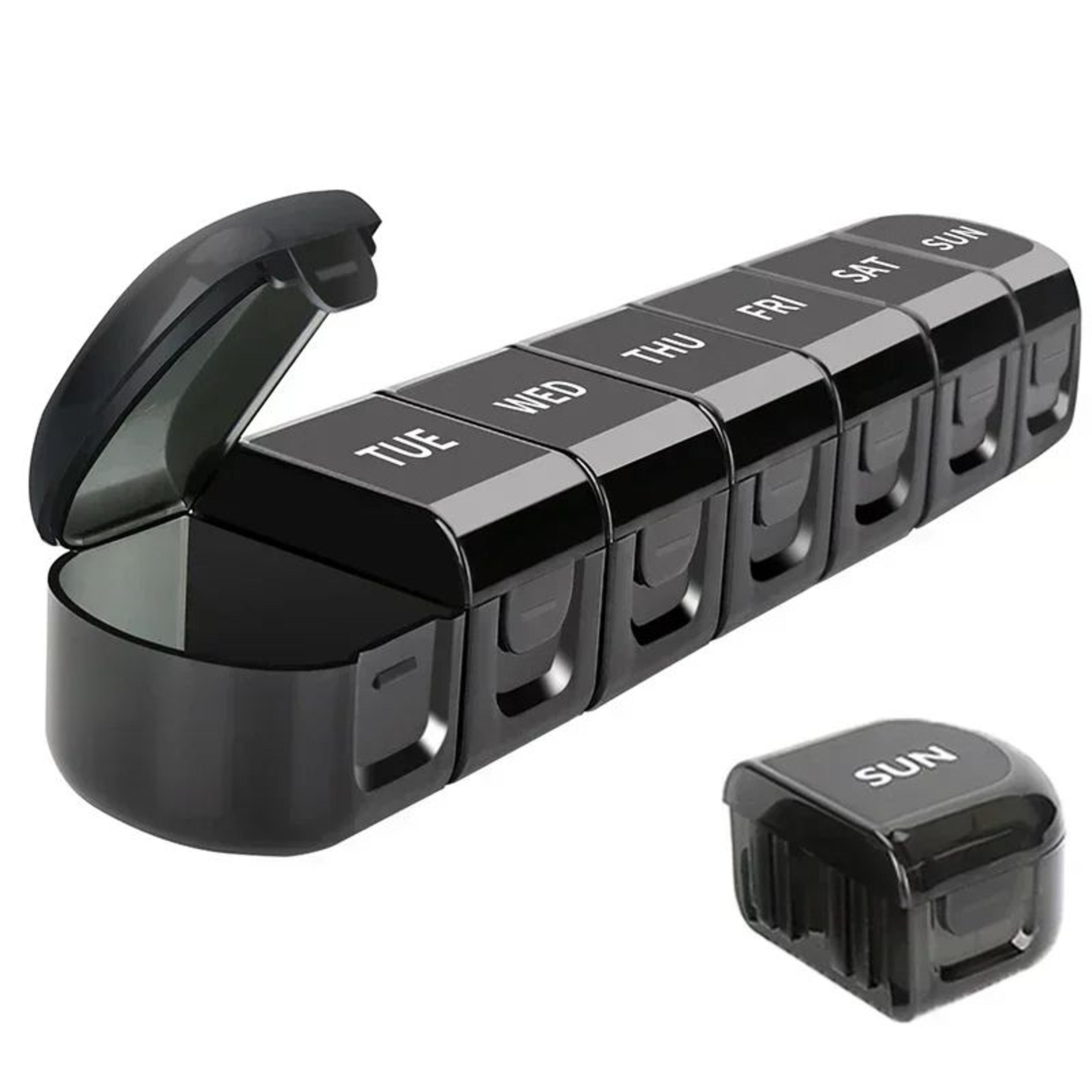 premium 7-day weekly pill organizer box with removable capsule holders & compact medicine storage case