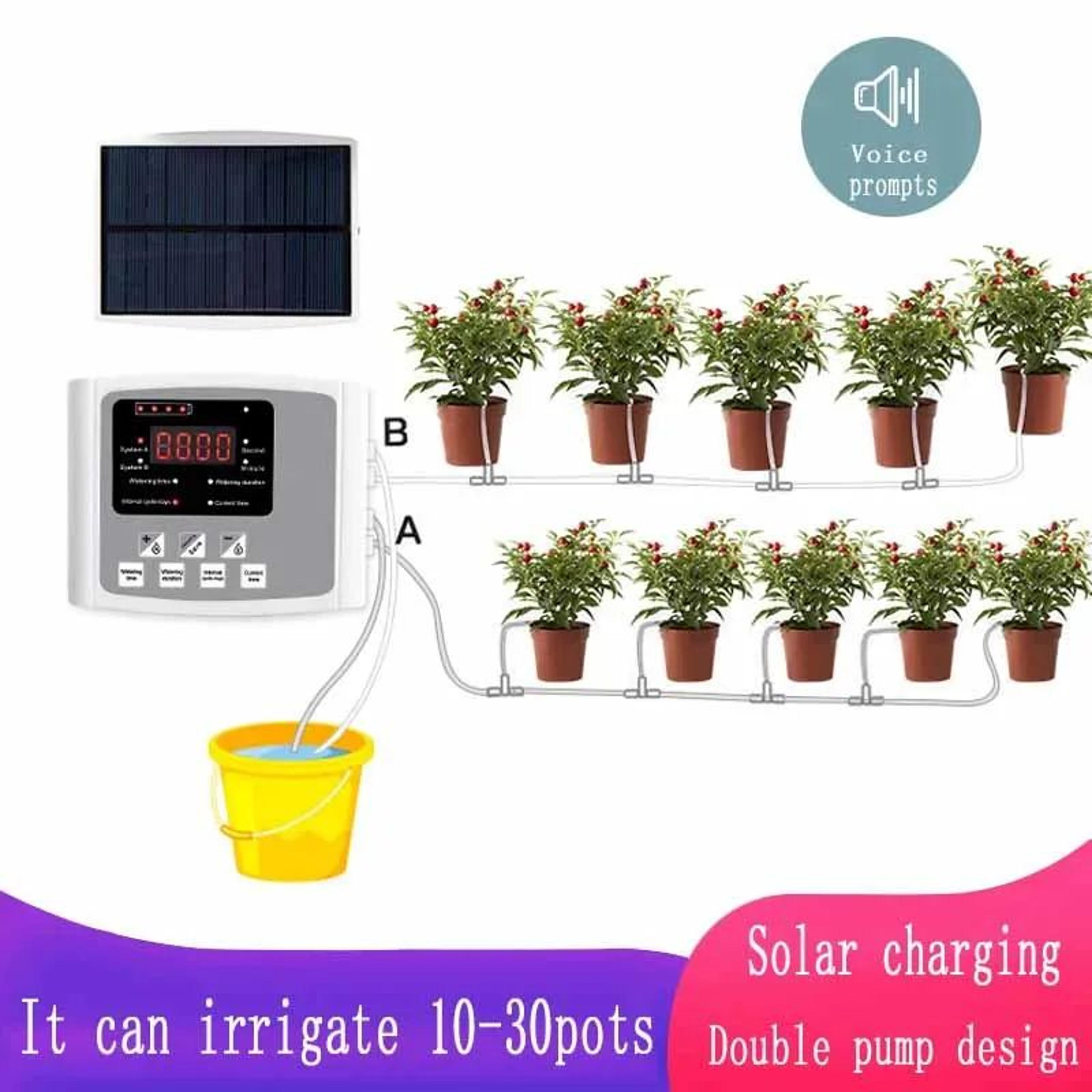 solar smart dual-zone garden irrigation controller – automatic drip watering system