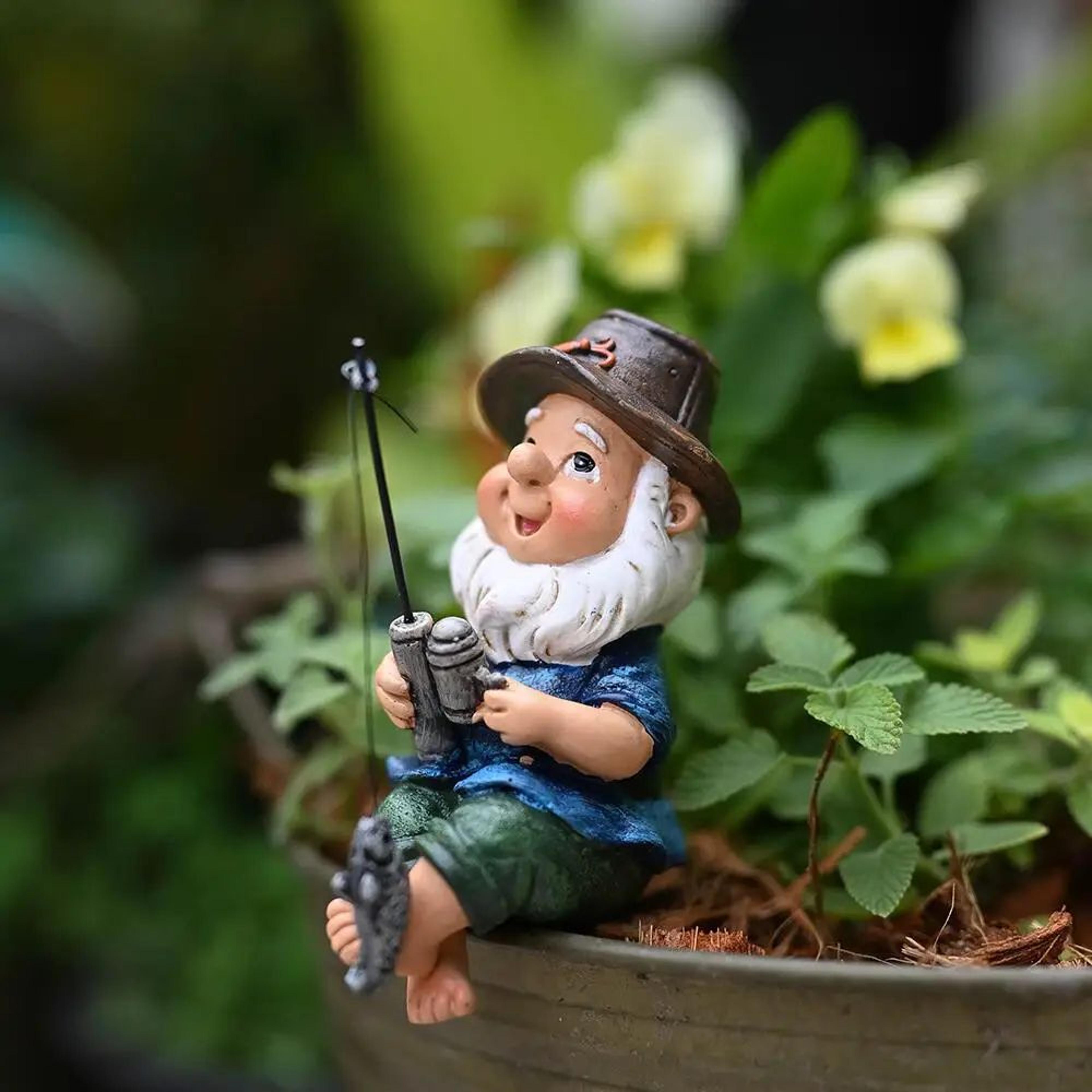 whimsical fishing gnome statue resin garden figurine for outdoor garden decor