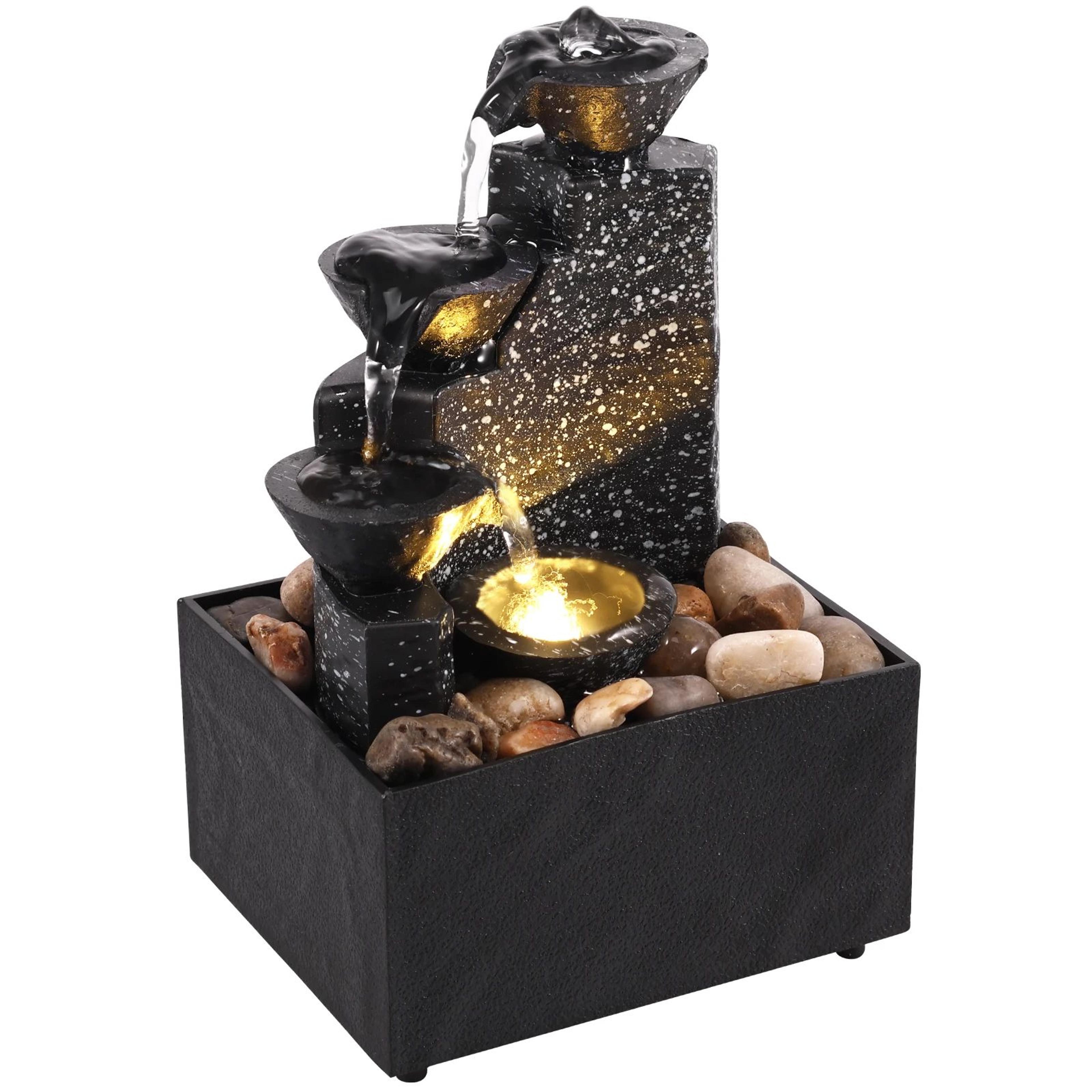 tranquilflow indoor waterfall fountain – zen desktop fountain with soft lights & relaxing water feature