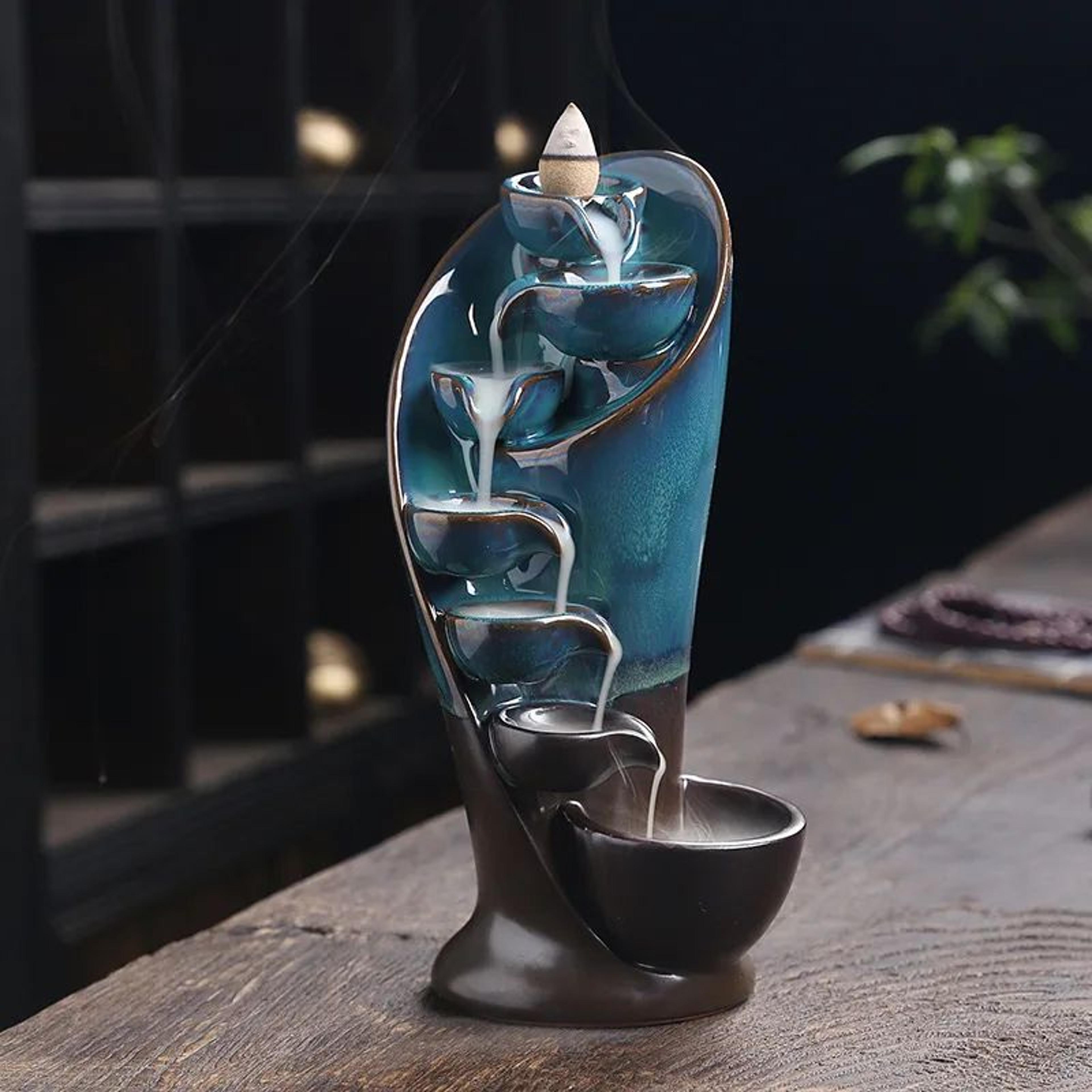 handmade torch-style ceramic waterfall incense holder – backflow incense burner for home decor & zen atmosphere