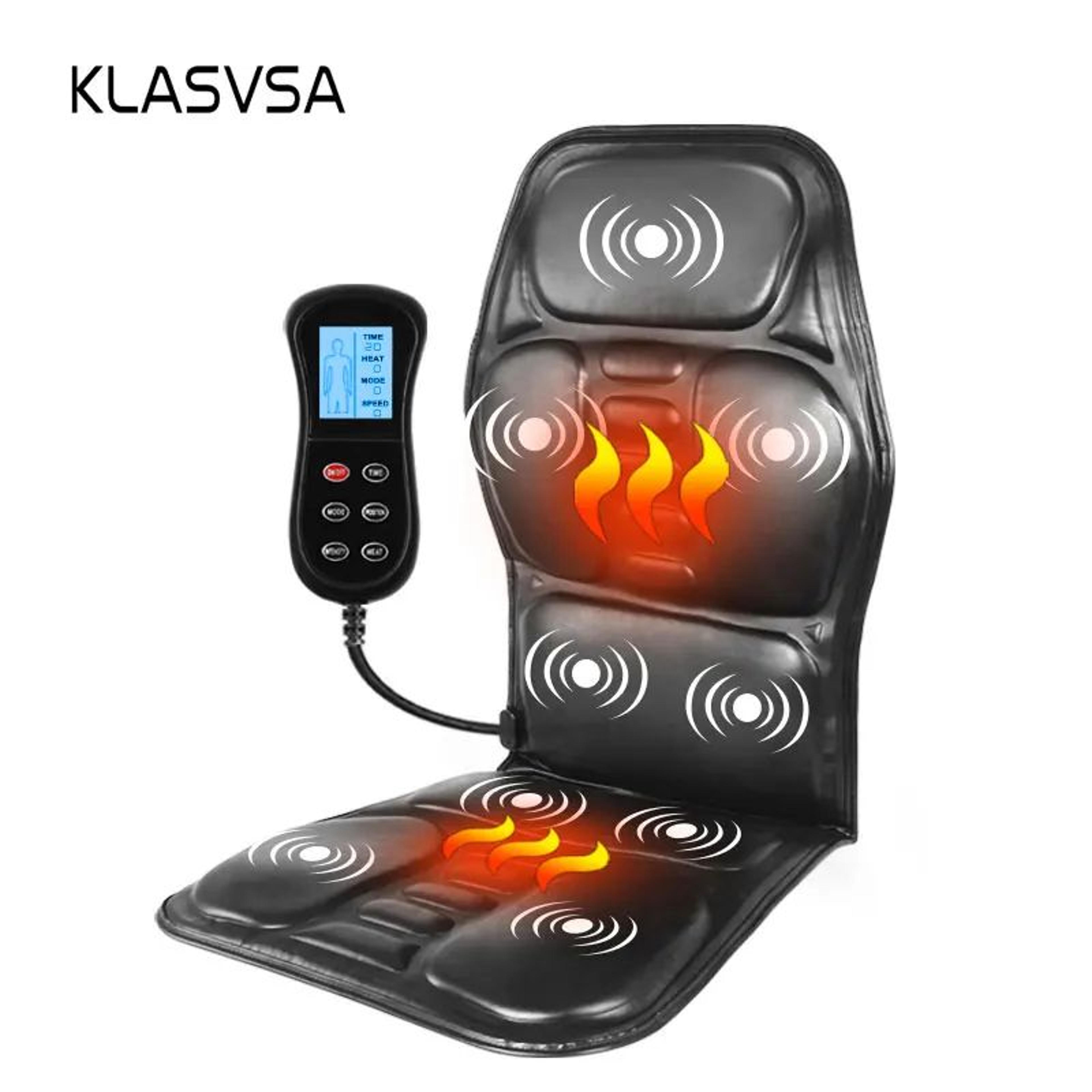 klasvsa dual-mode electric back massager & heated massage cushion with vibration – full back, neck & lumbar pain relief