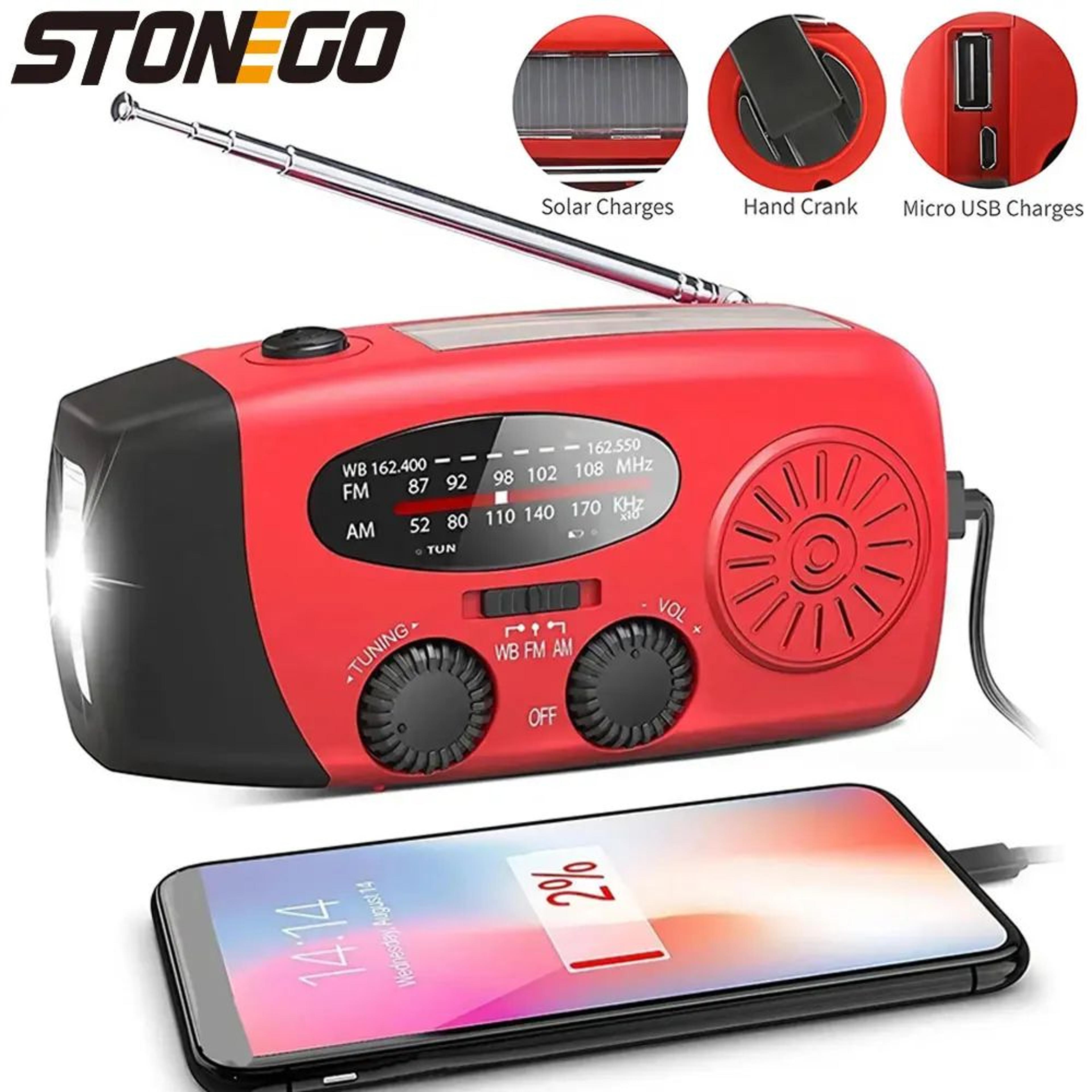 stonego 3-way powered emergency weather radio with light & phone charging