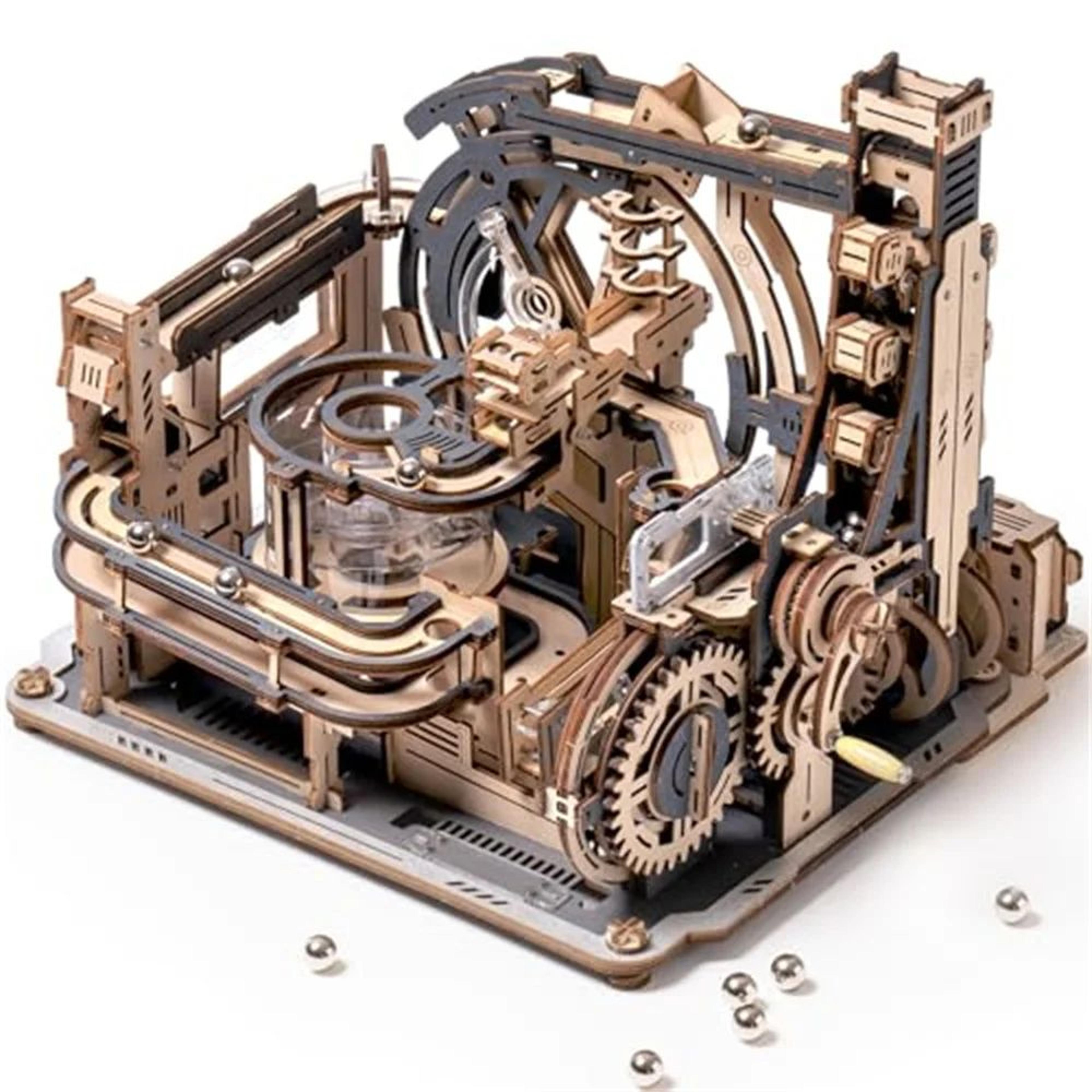 rokr motorized marble spaceport 3d wooden puzzle & marble run model kit – stem building toy