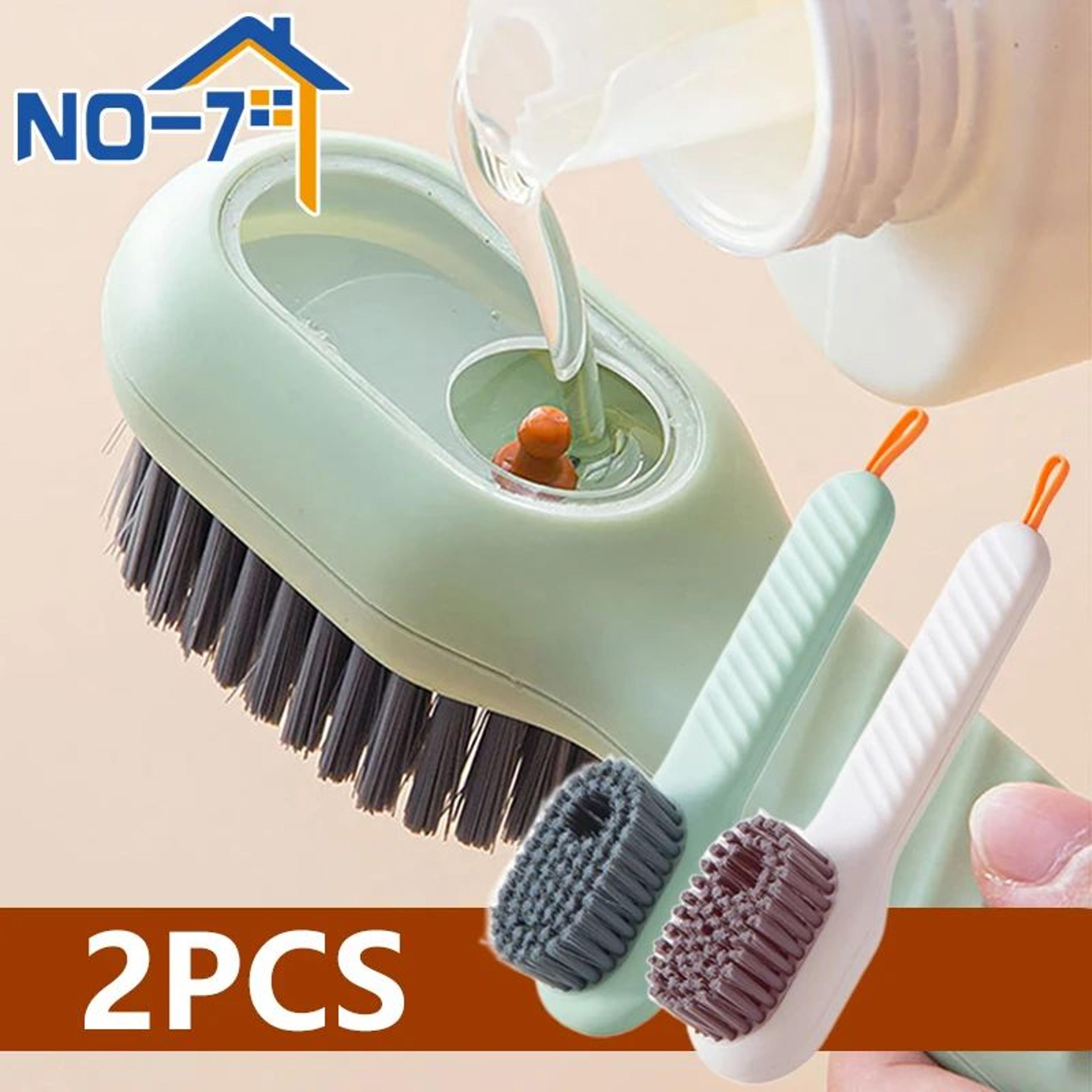 premium soft-bristled shoe & clothes cleaning brush with built-in liquid dispensing