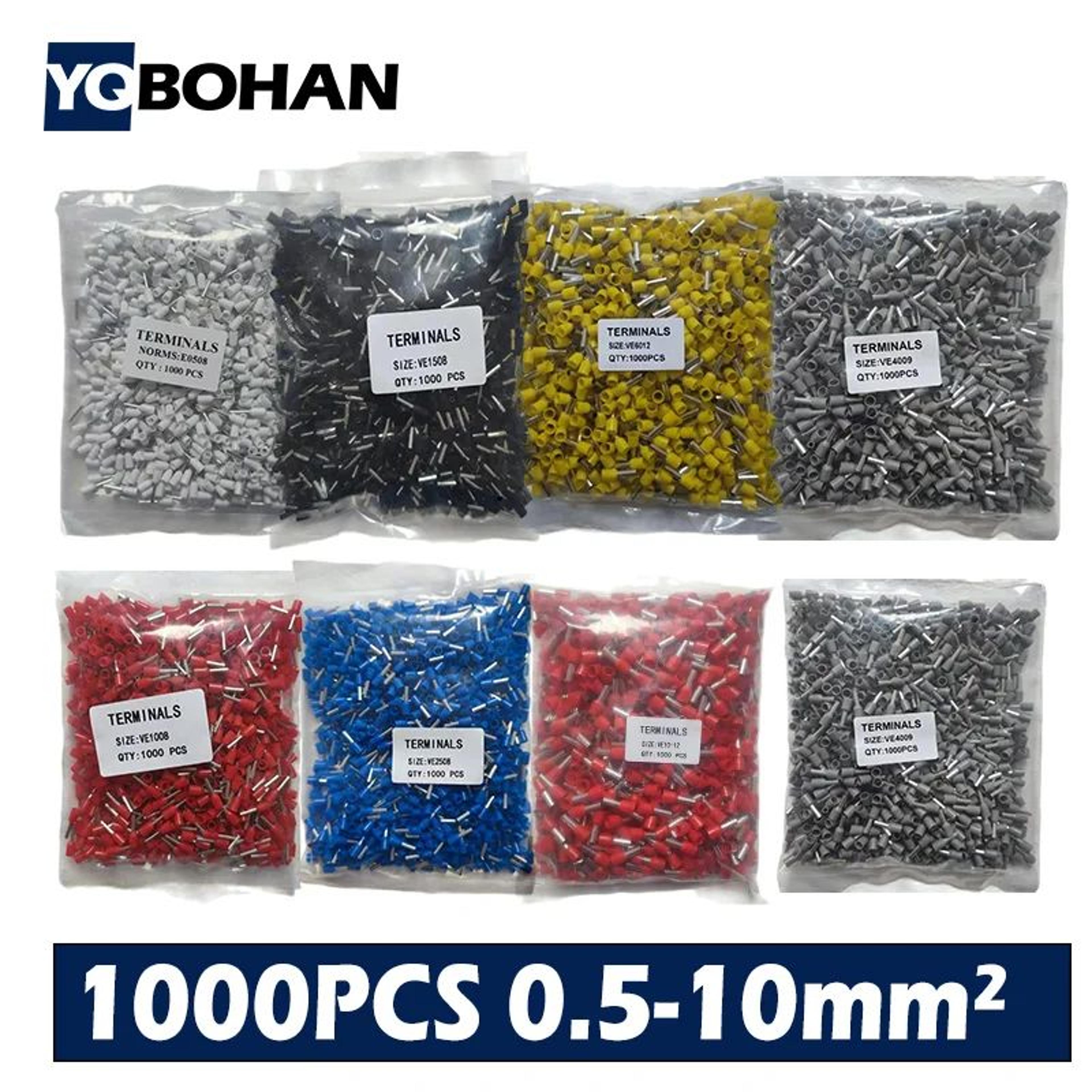 1000pcs insulated wire ferrules assortment (e0508–e2508) cord end terminals wire ferrule kit