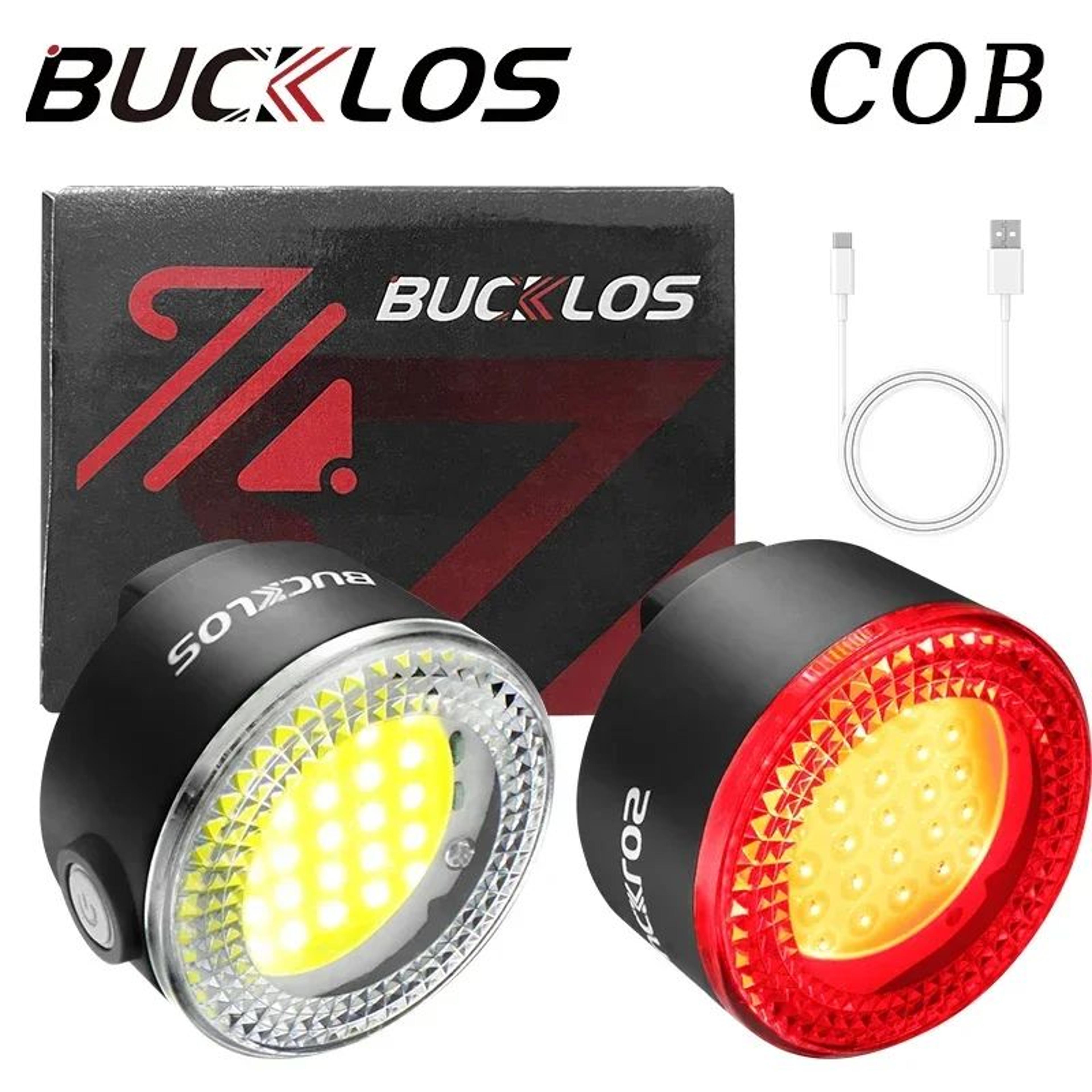 bucklos premium rechargeable bike lights set – high-brightness cob bike headlight and taillight set for mtb & road cycli