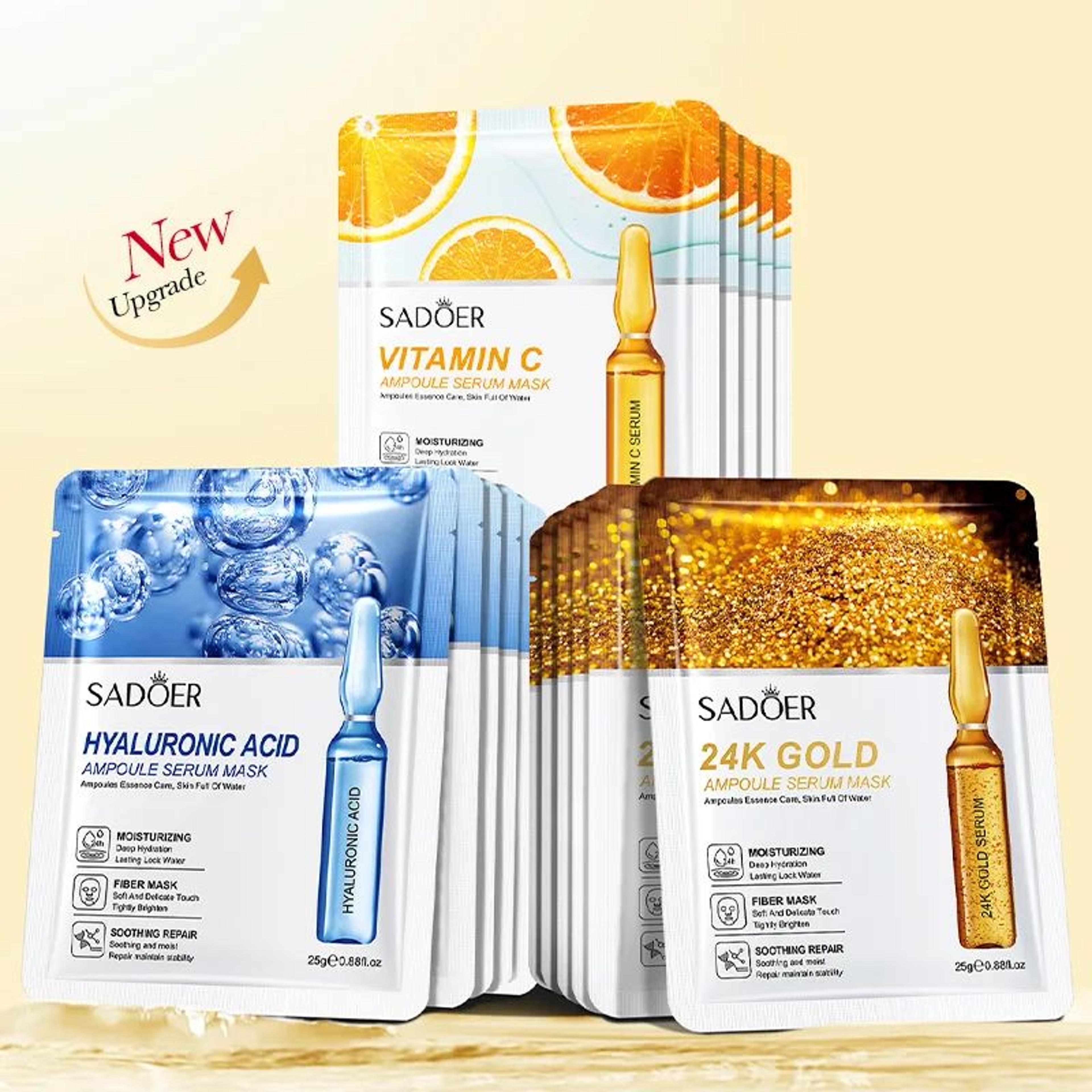 24k gold essence sheet mask set – moisturizing & brightening facial skin care (10-pack)