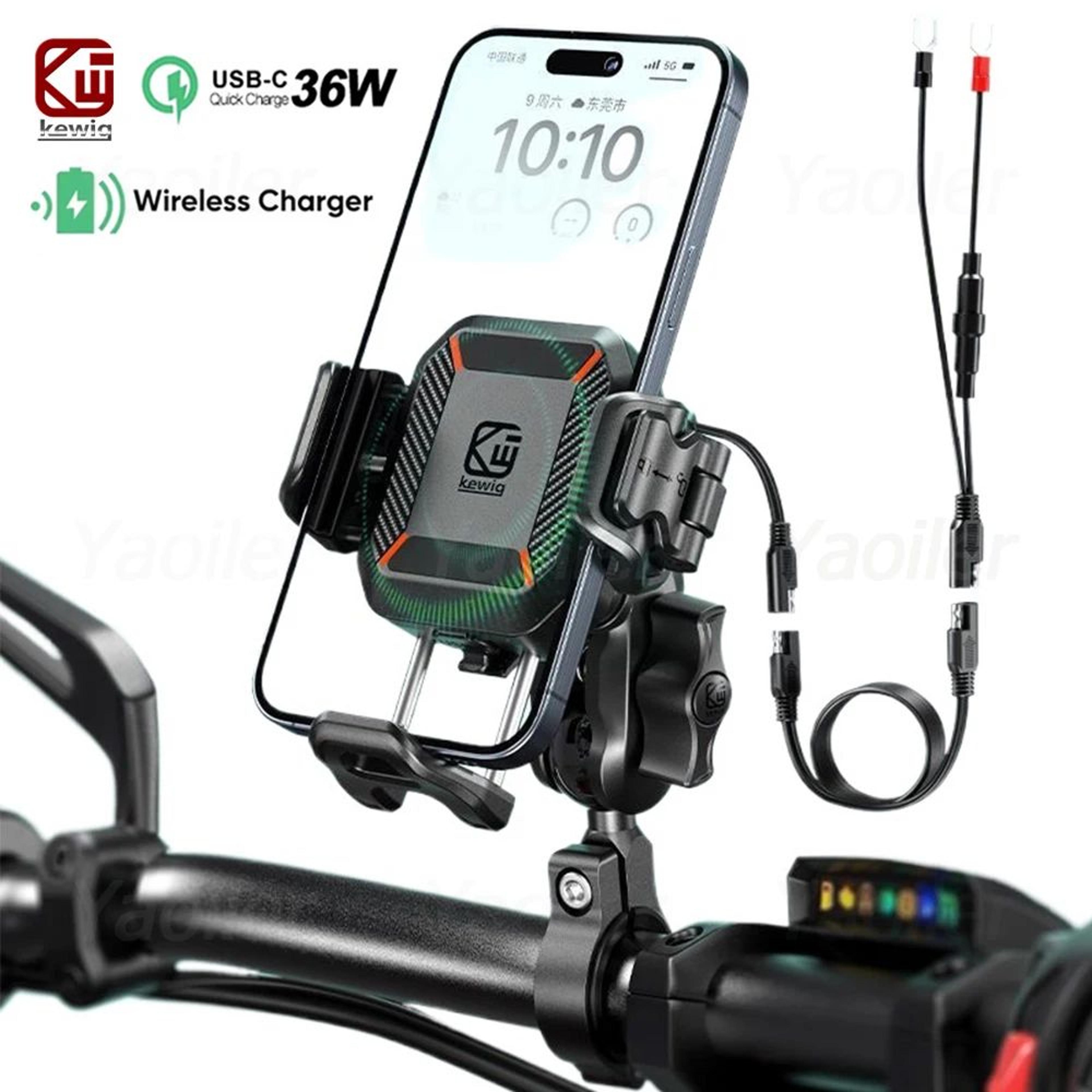 ultimate ridepro motorcycle phone mount with wireless charger phone holder, 36w usb-c fast charge & one-second lock