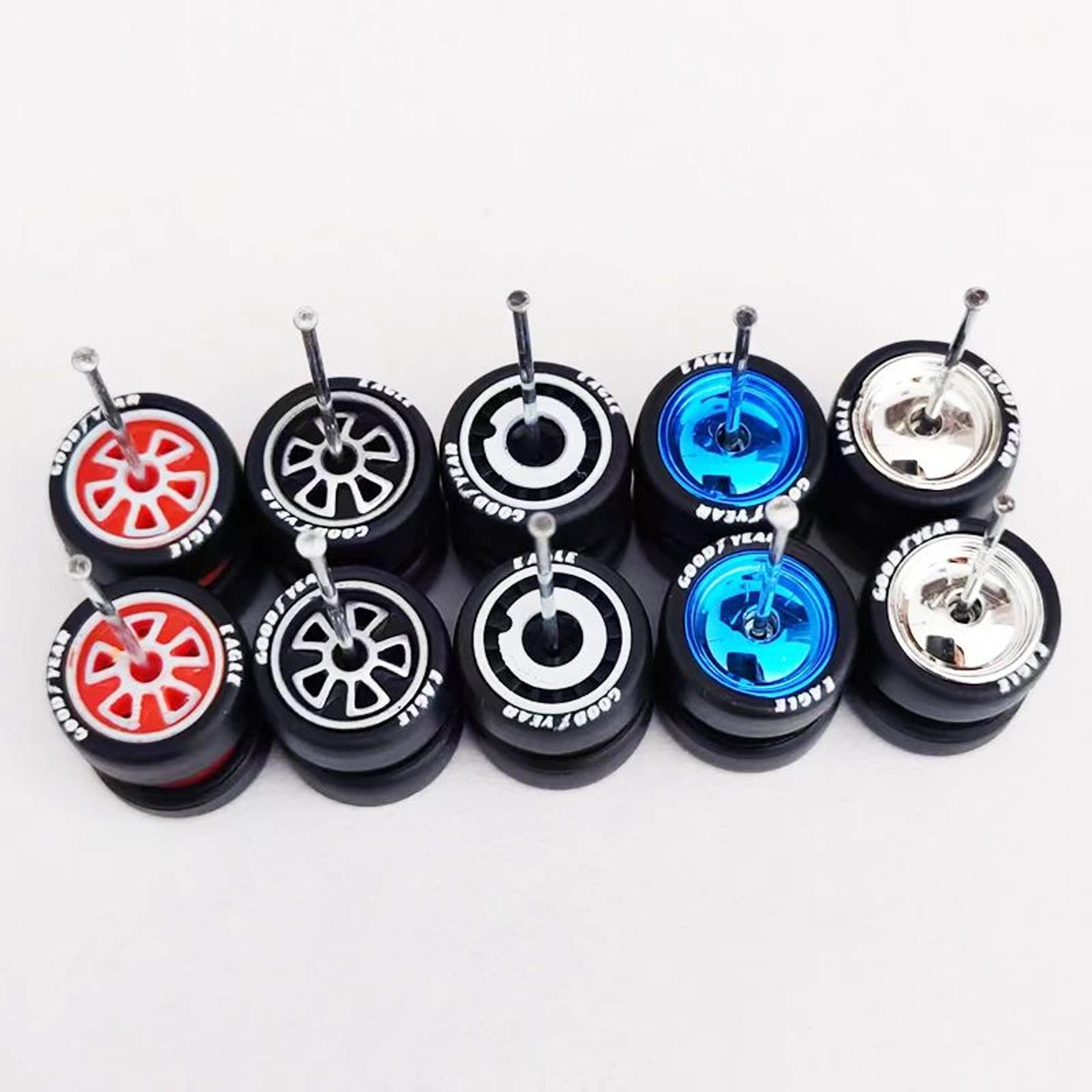 premium 1/64 scale model car alloy wheels & rubber tires, 5-set diecast upgrade kit