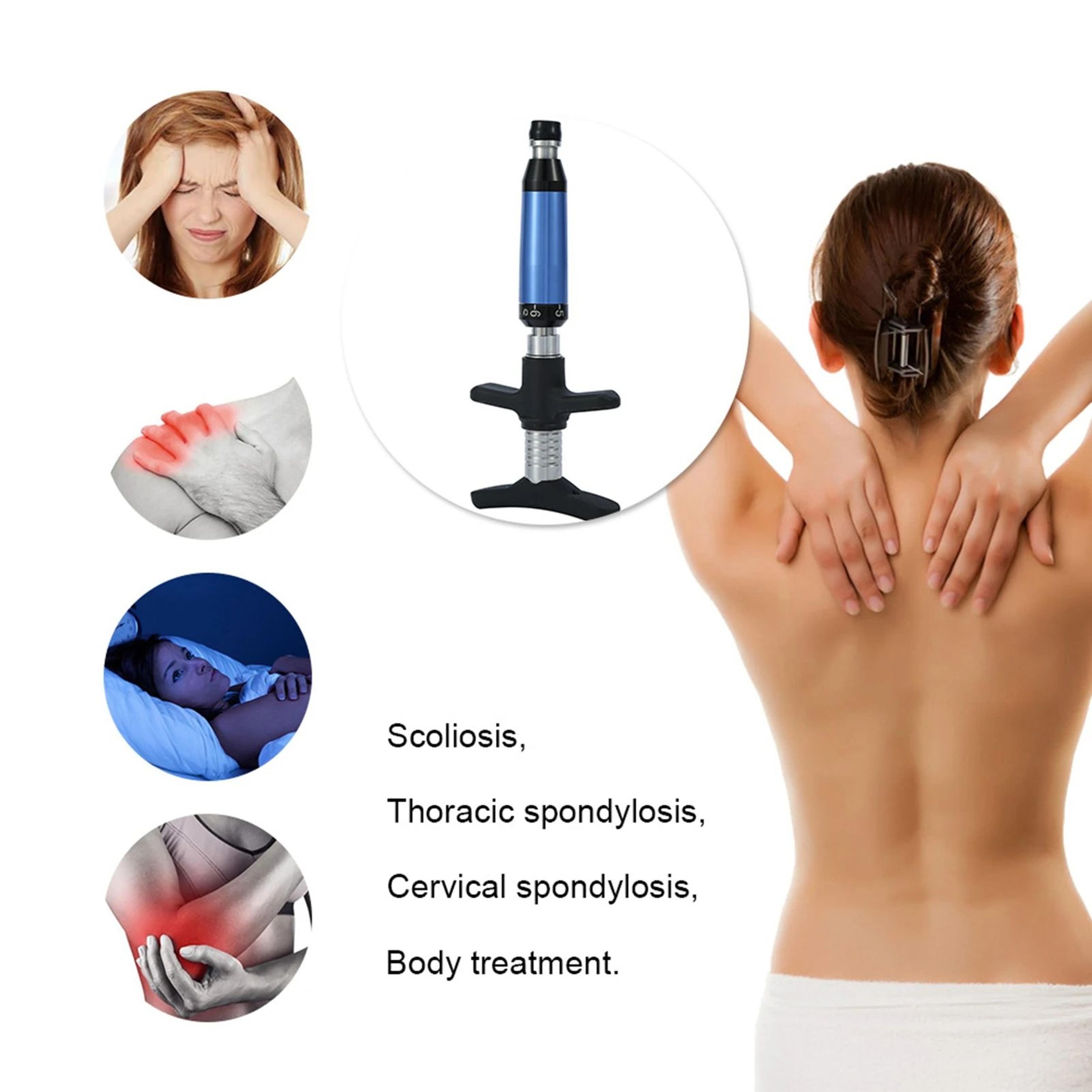 6-level manual chiropractic adjusting tool with 4 heads (handheld spine & posture massager)